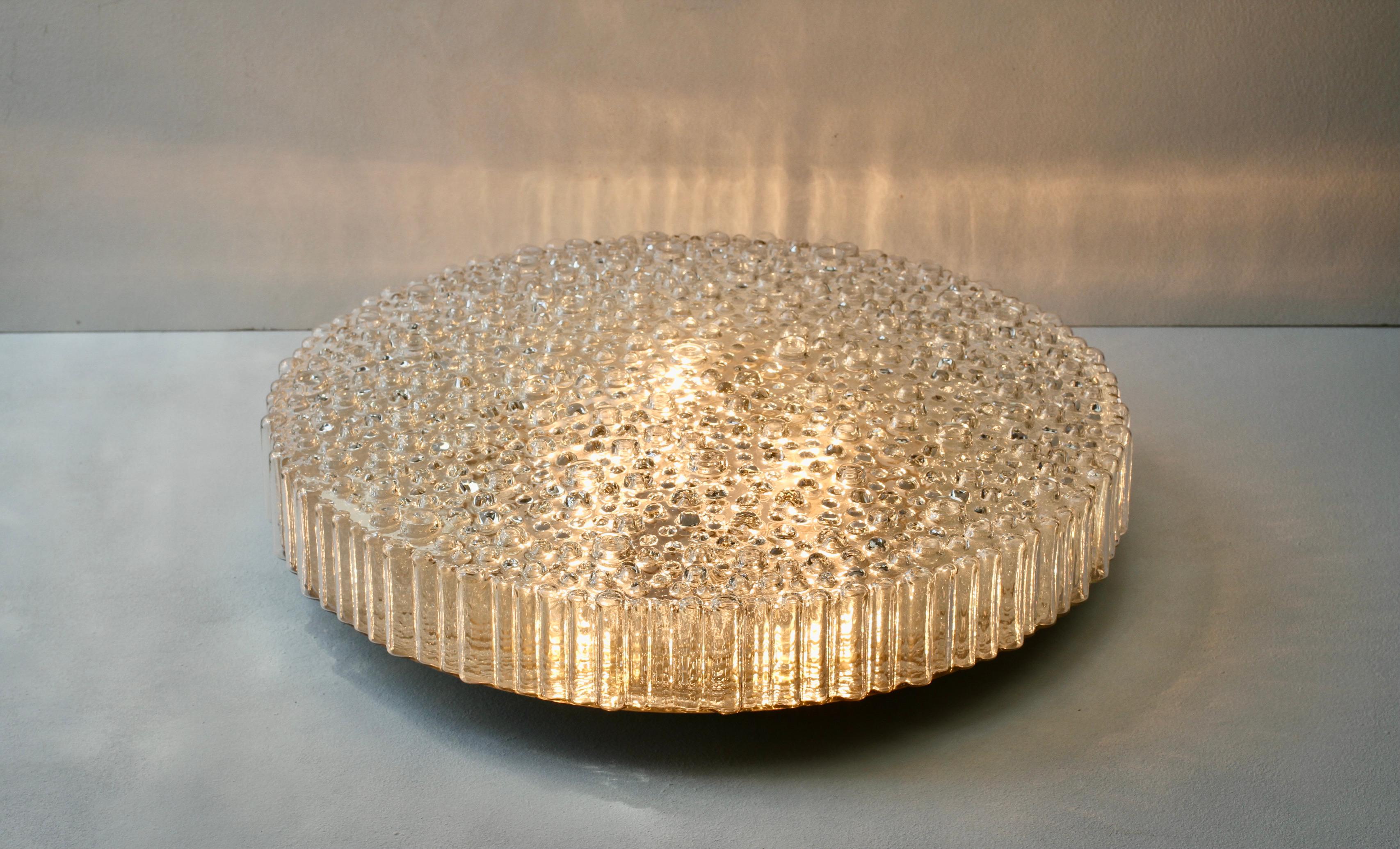 Staff XL Large Organic Textured Clear Ice Crystal Glass Flush Mount, 1970s For Sale 5