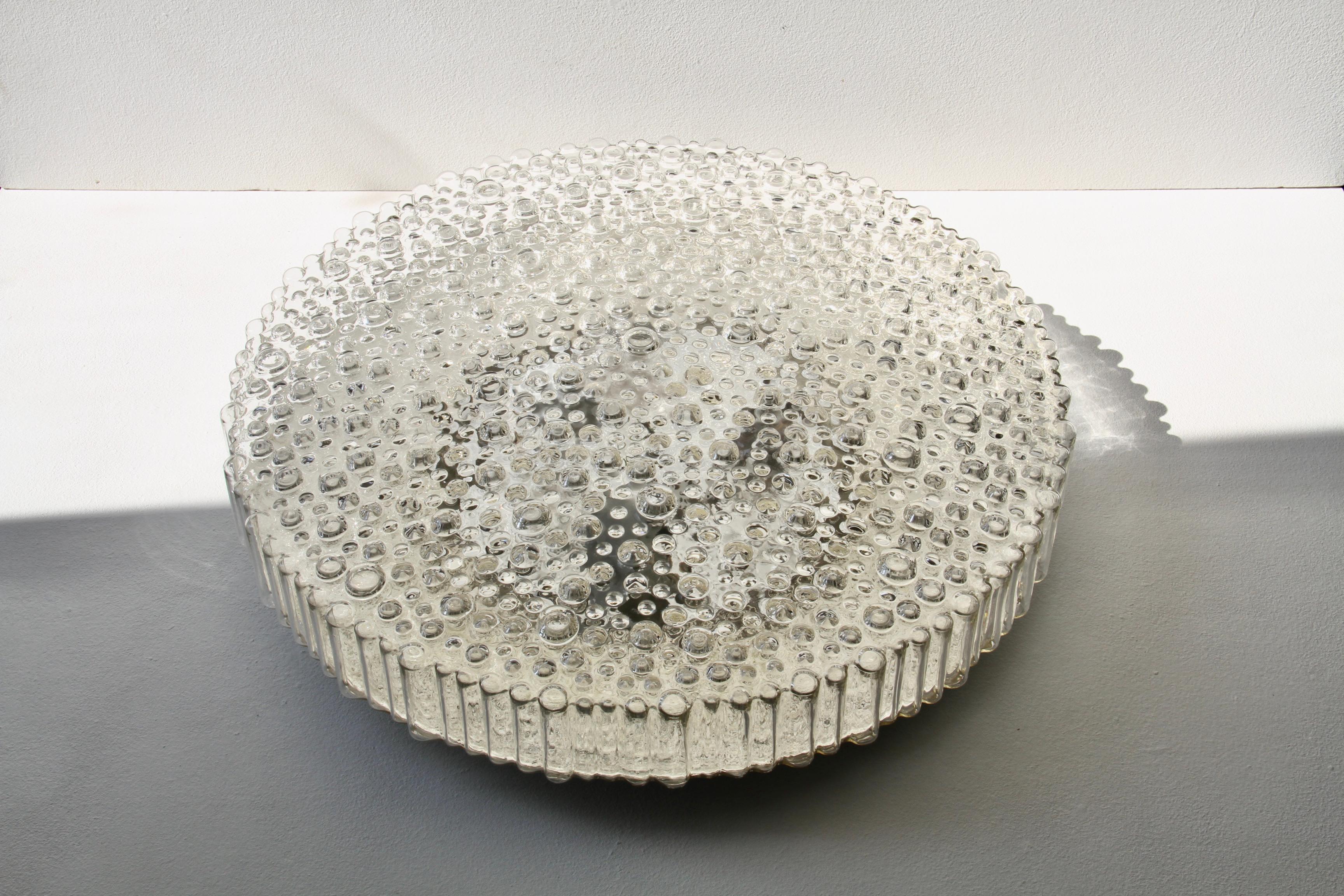 Staff XL Large Organic Textured Clear Ice Crystal Glass Flush Mount, 1970s For Sale 6