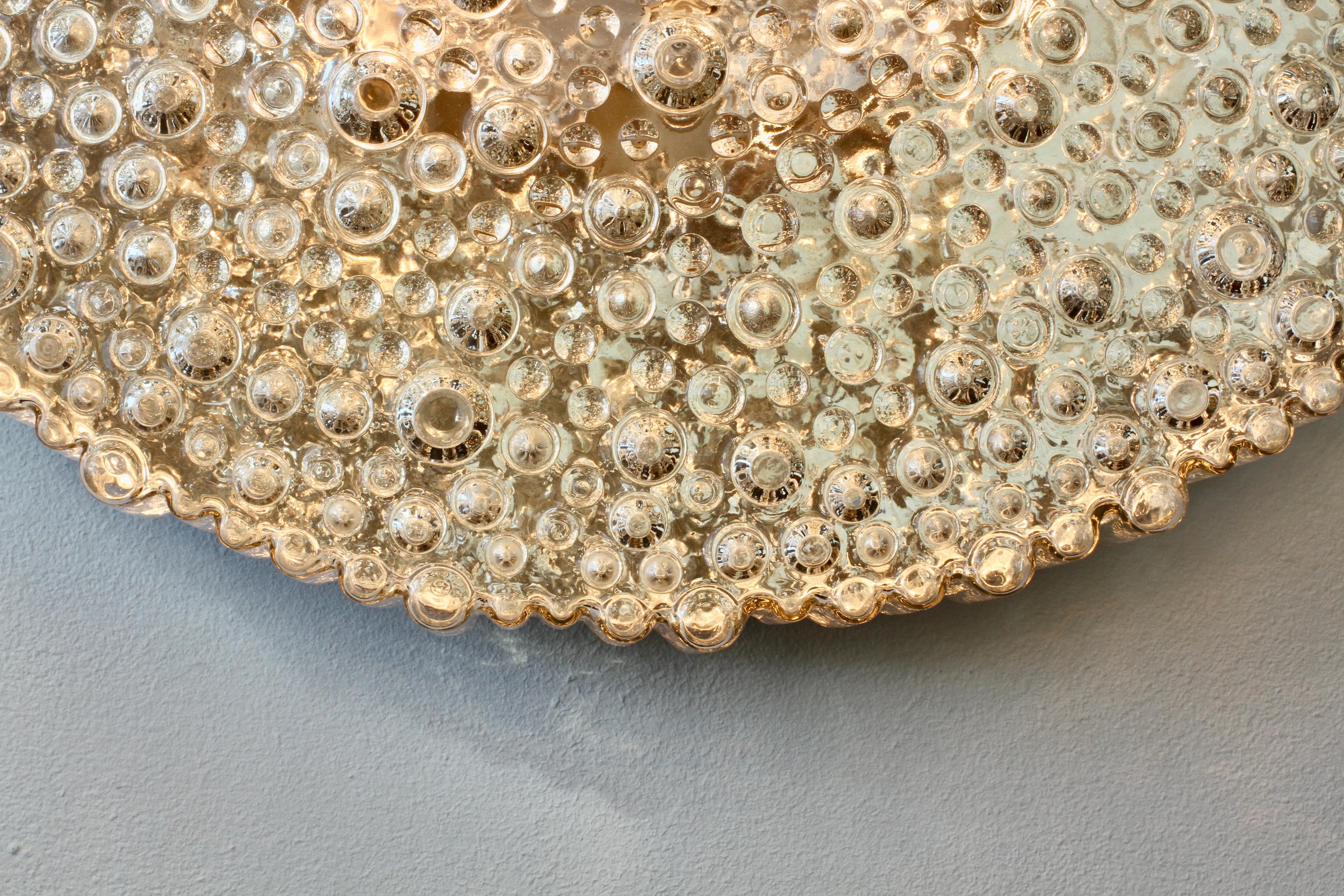 Staff XL Large Organic Textured Clear Ice Crystal Glass Flush Mount, 1970s For Sale 9