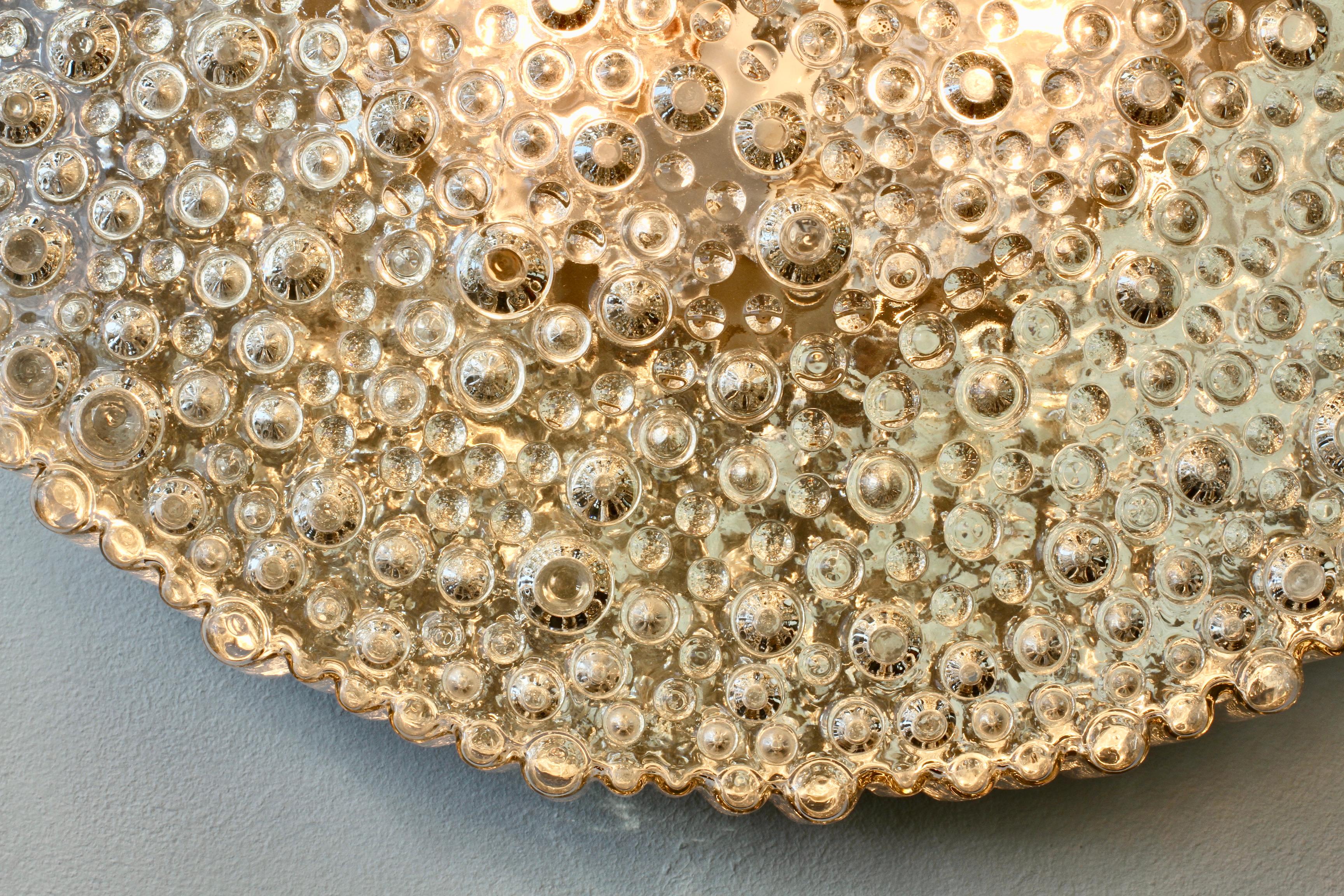 Staff XL Large Organic Textured Clear Ice Crystal Glass Flush Mount, 1970s For Sale 10