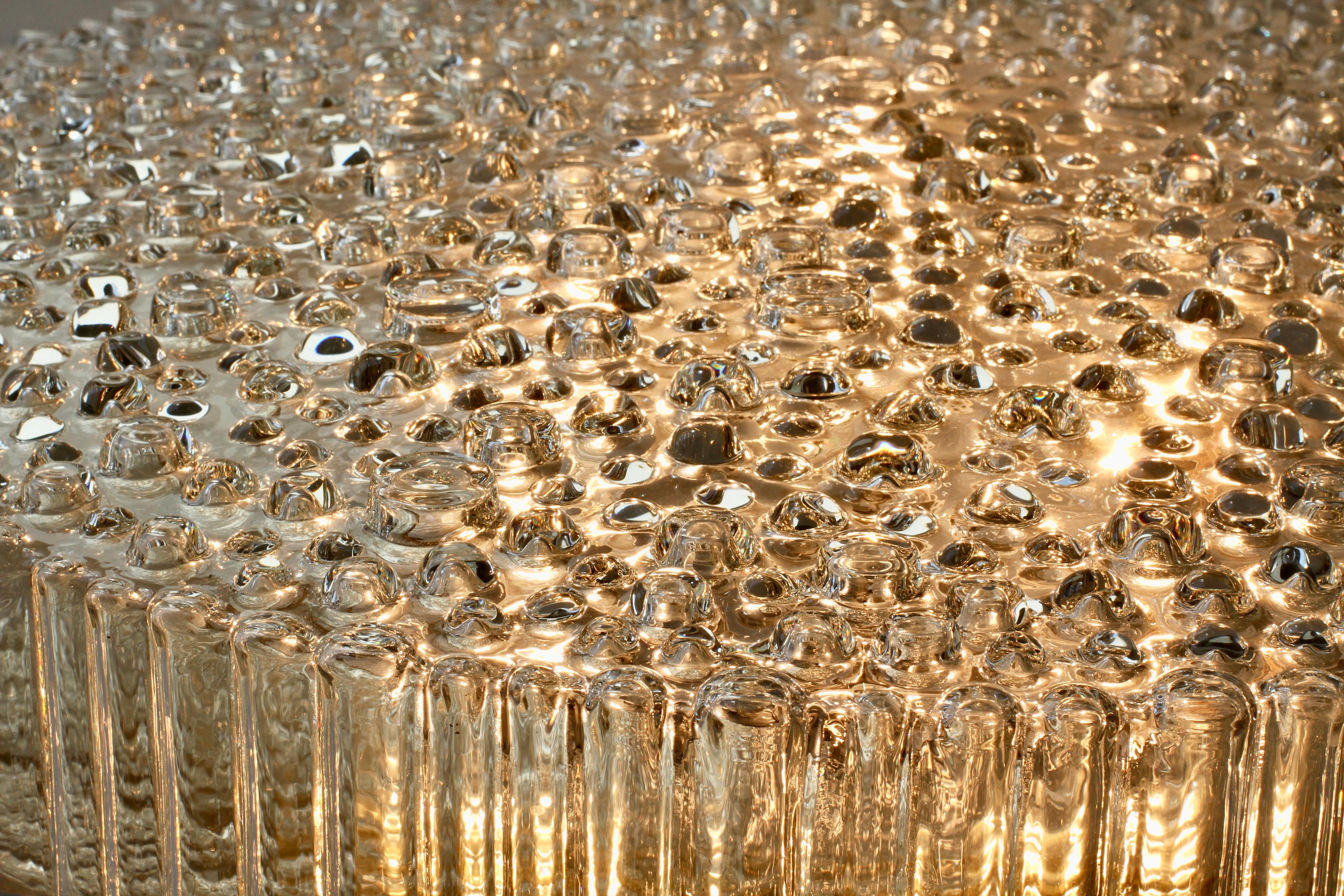 Staff XL Large Organic Textured Clear Ice Crystal Glass Flush Mount, 1970s For Sale 11