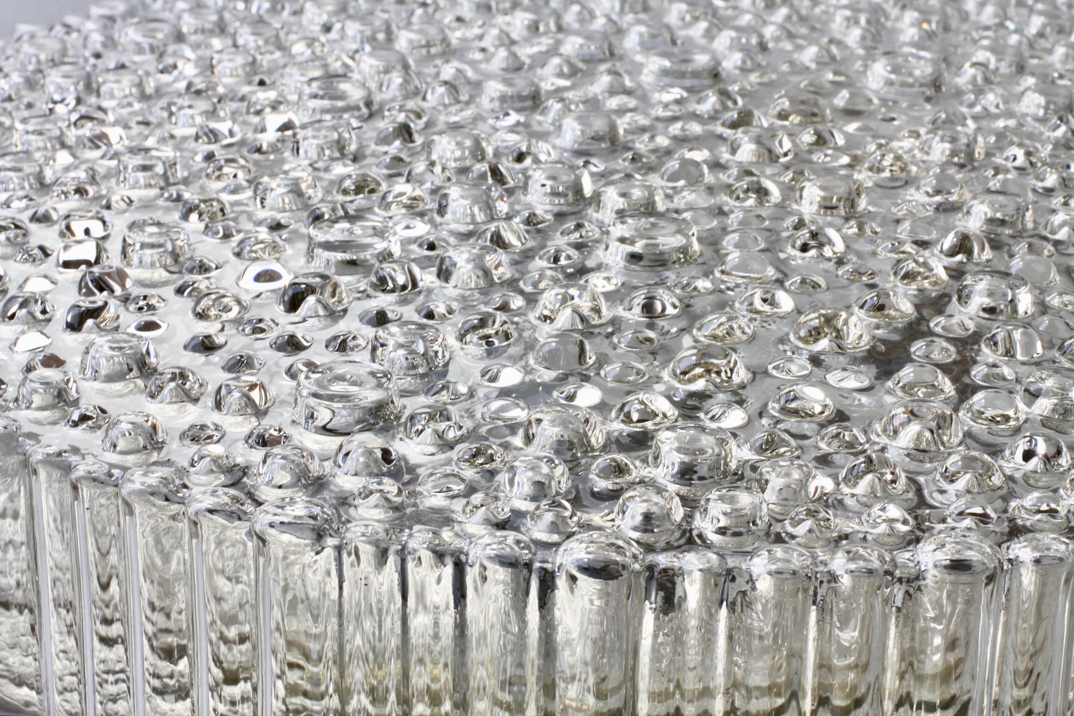 Staff XL Large Organic Textured Clear Ice Crystal Glass Flush Mount, 1970s For Sale 12