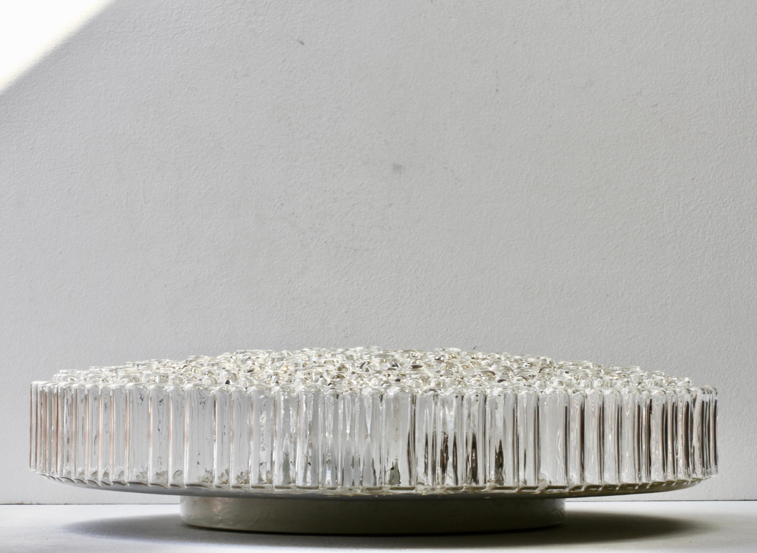 German Staff XL Large Organic Textured Clear Ice Crystal Glass Flush Mount, 1970s For Sale