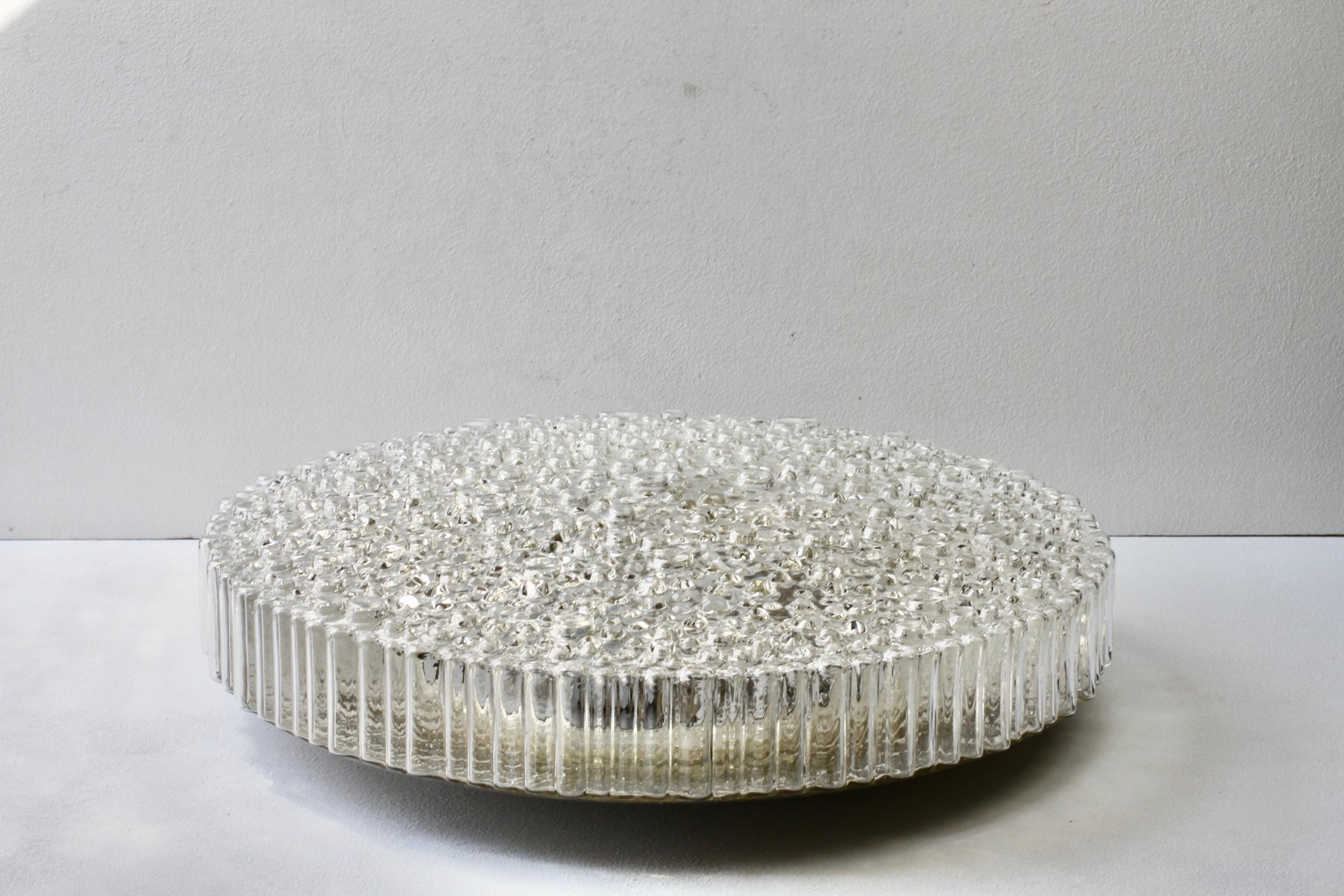 Late 20th Century Staff XL Large Organic Textured Clear Ice Crystal Glass Flush Mount, 1970s For Sale