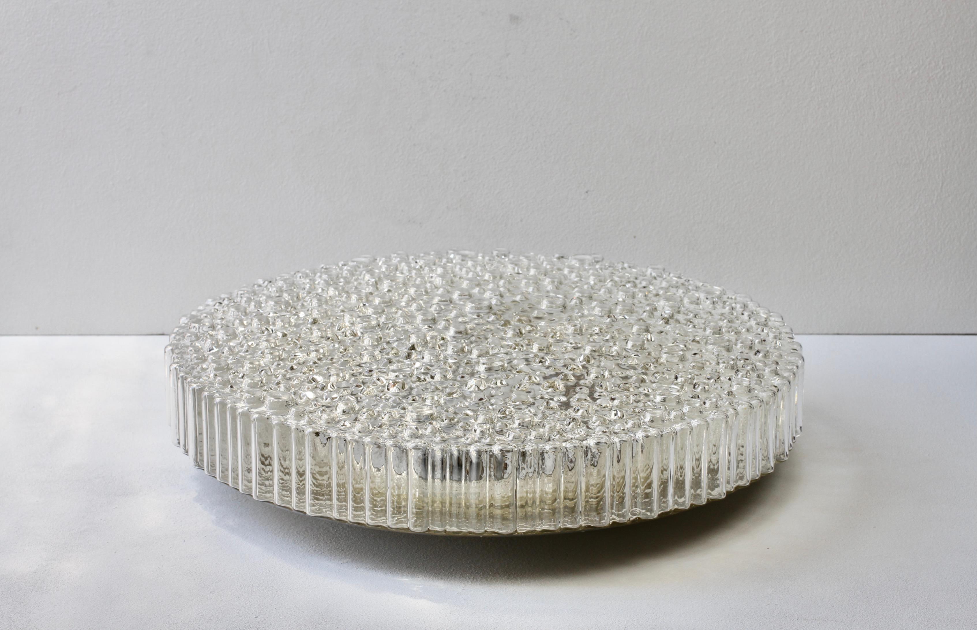 Staff XL Large Organic Textured Clear Ice Crystal Glass Flush Mount, 1970s For Sale 1