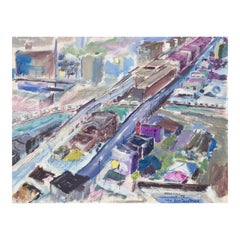 Staffan Freeman. Olio su tavola. Vista dalla Troy Tower" Paesaggio urbano.