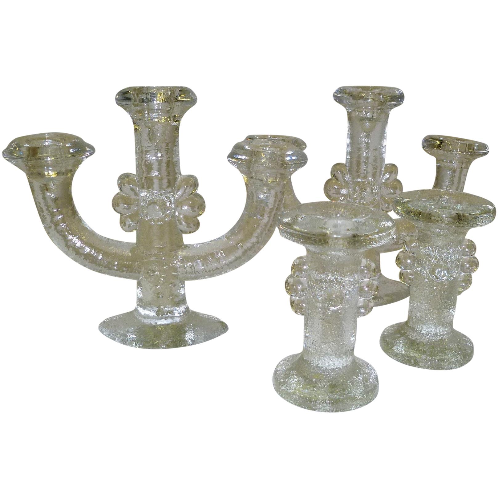 Staffan Gellerstedt for Pukeberg Swedish Modern Group 4 Glass Candleholders