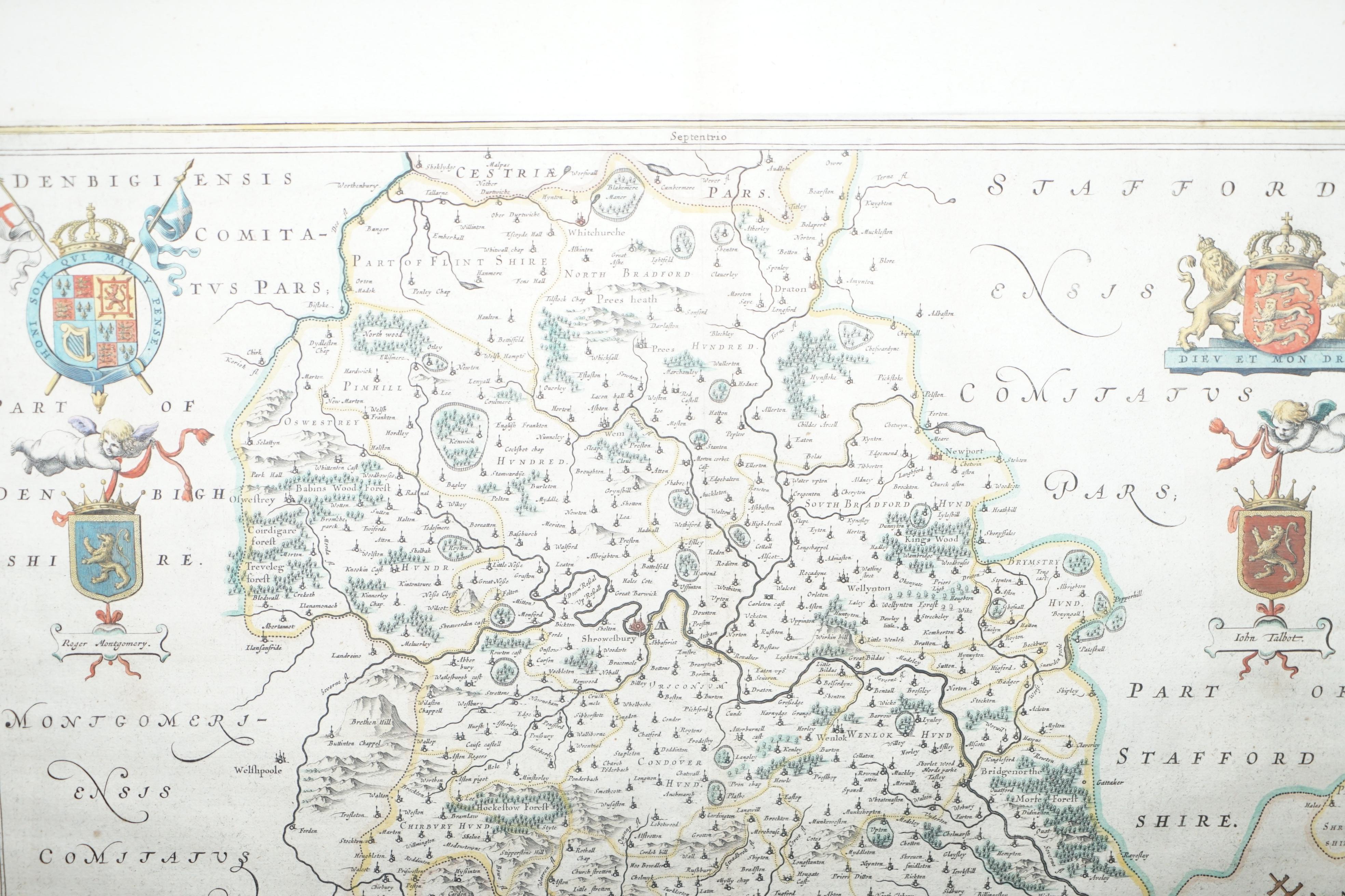 Georgian Staffordshire 1645 Hand Colored Antique Print Staffordiensis Comitatvs Map For Sale