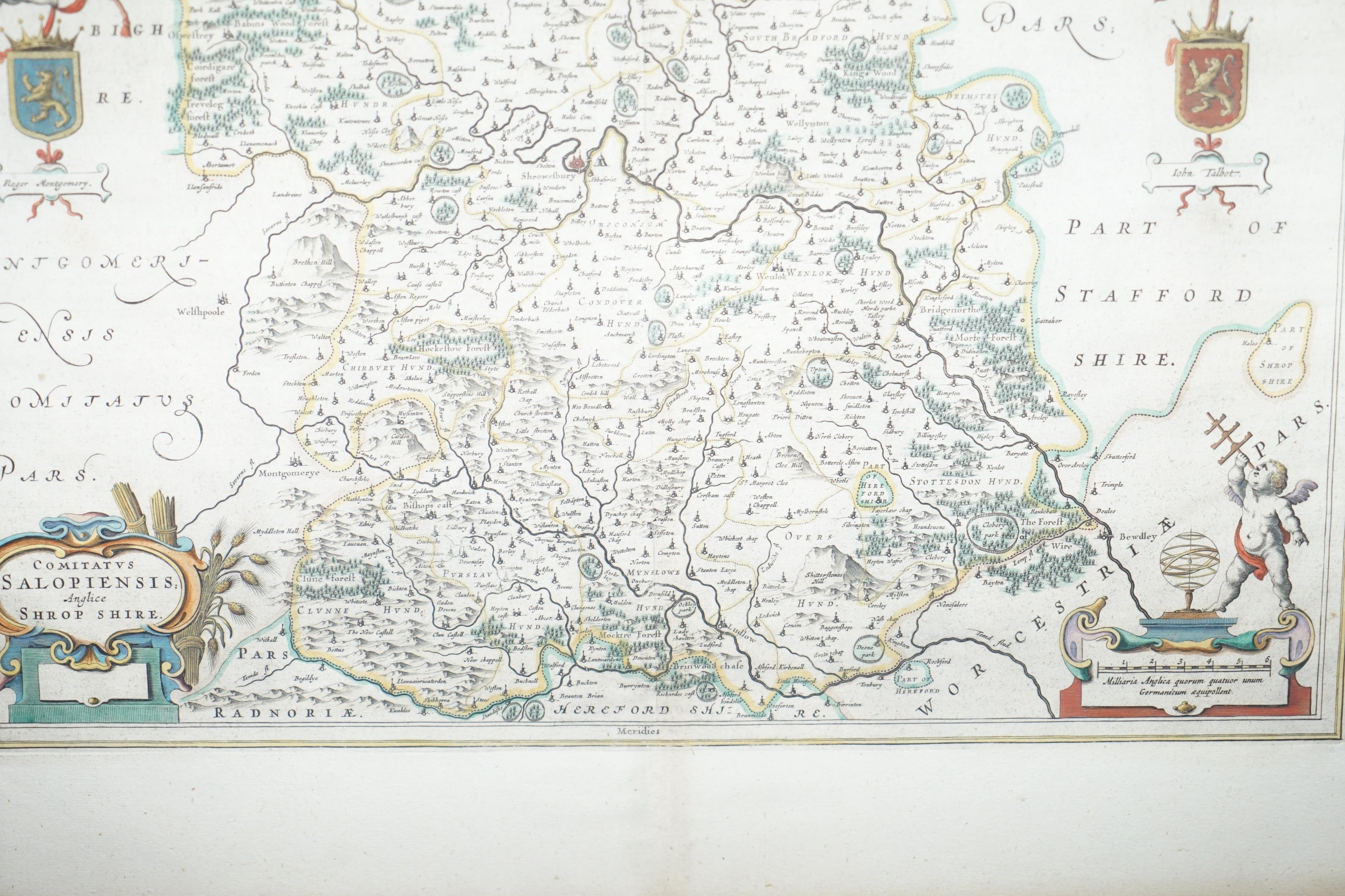 English Staffordshire 1645 Hand Colored Antique Print Staffordiensis Comitatvs Map For Sale
