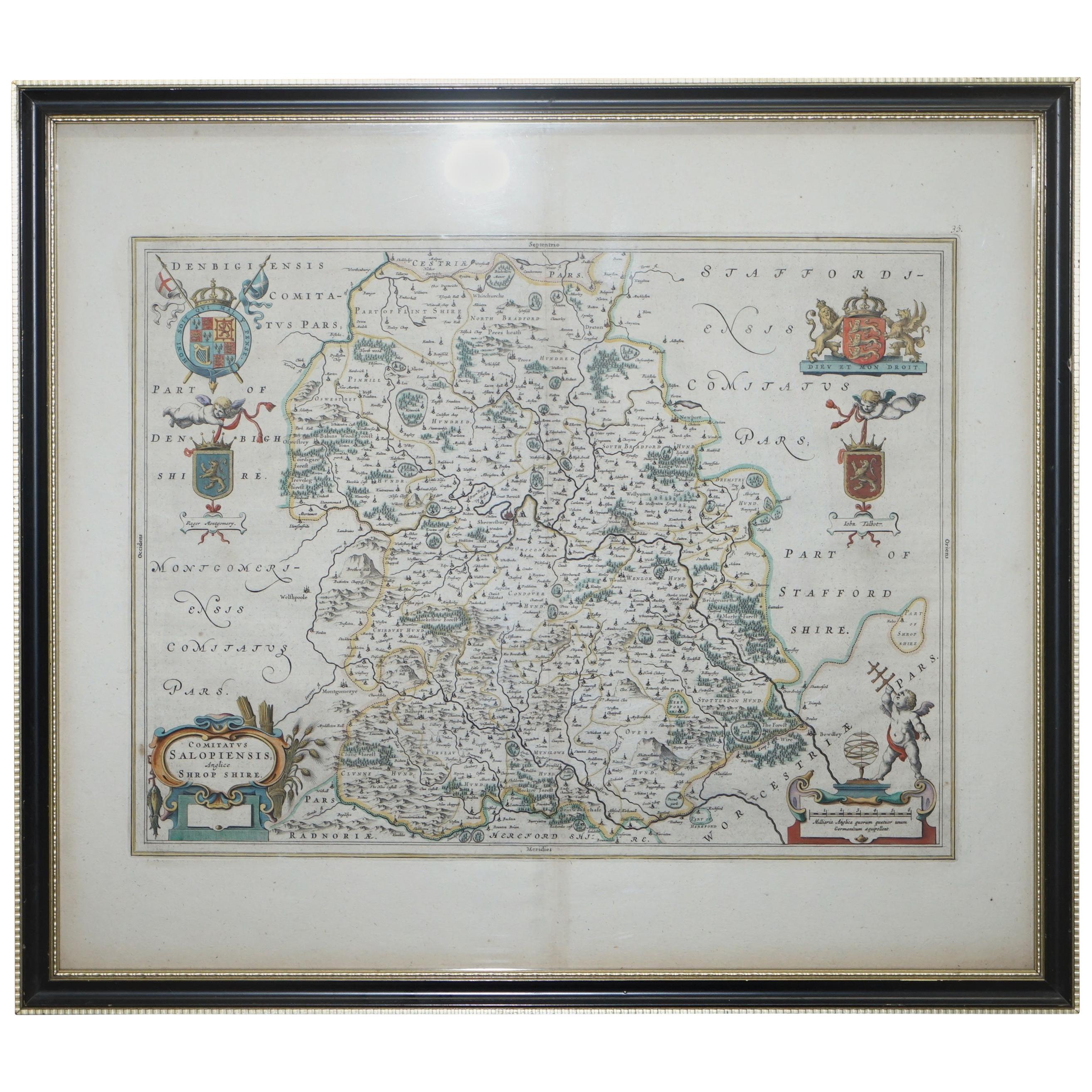 Staffordshire 1645 Hand Colored Antique Print Staffordiensis Comitatvs Map