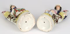 Staffordshire Antique Pair Figures with Baskets Containing Flowers
