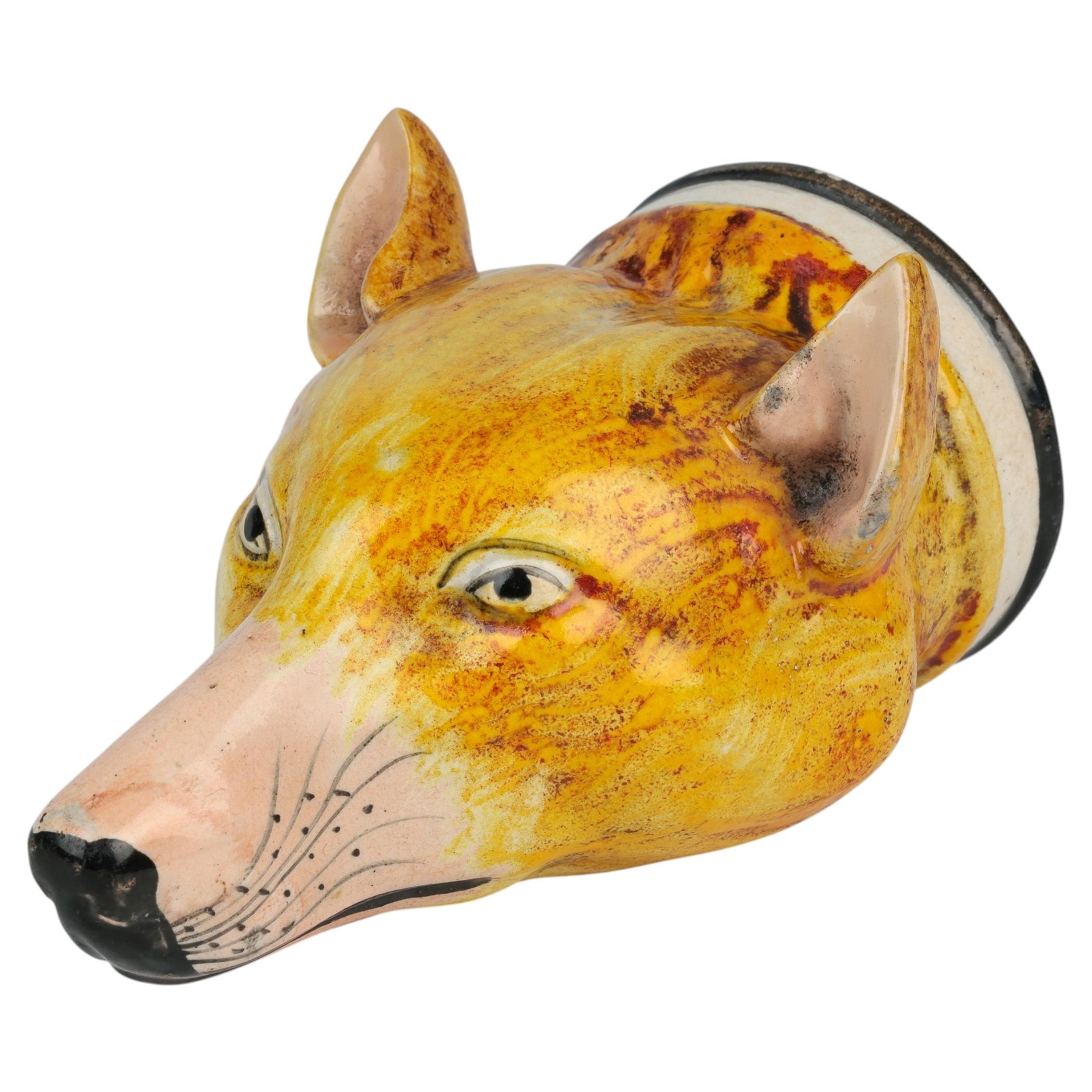 Staffordshire Antique Pearlware Pottery Fox Head Stirrup Cup