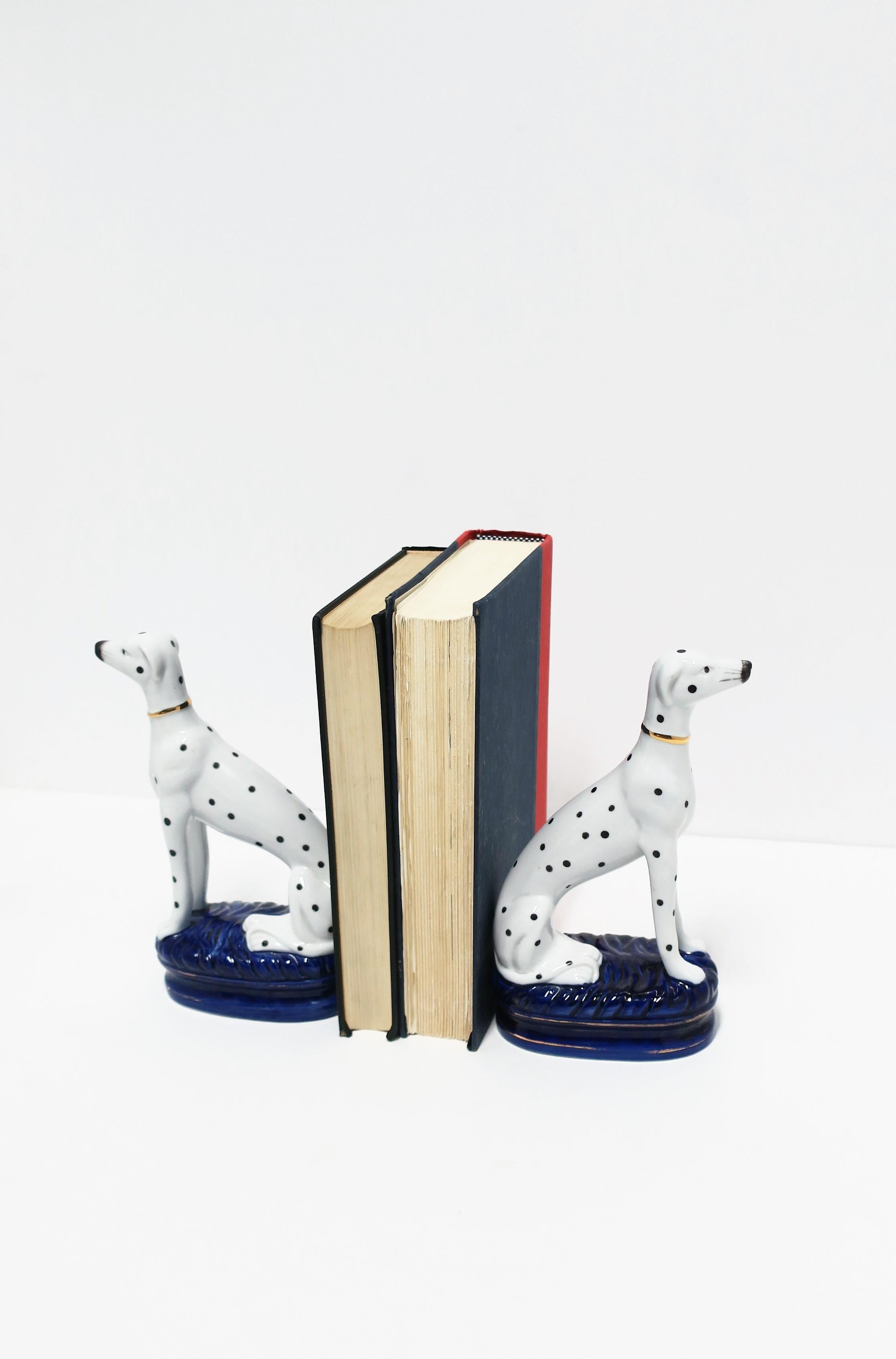 Ceramic Staffordshire Black and White Greyhound Whippet Dalmatian Dogs Bookends, Pair