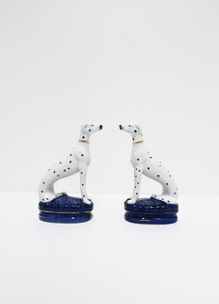 Staffordshire Black and White Greyhound Whippet Dalmatian Dogs Bookends, Pair