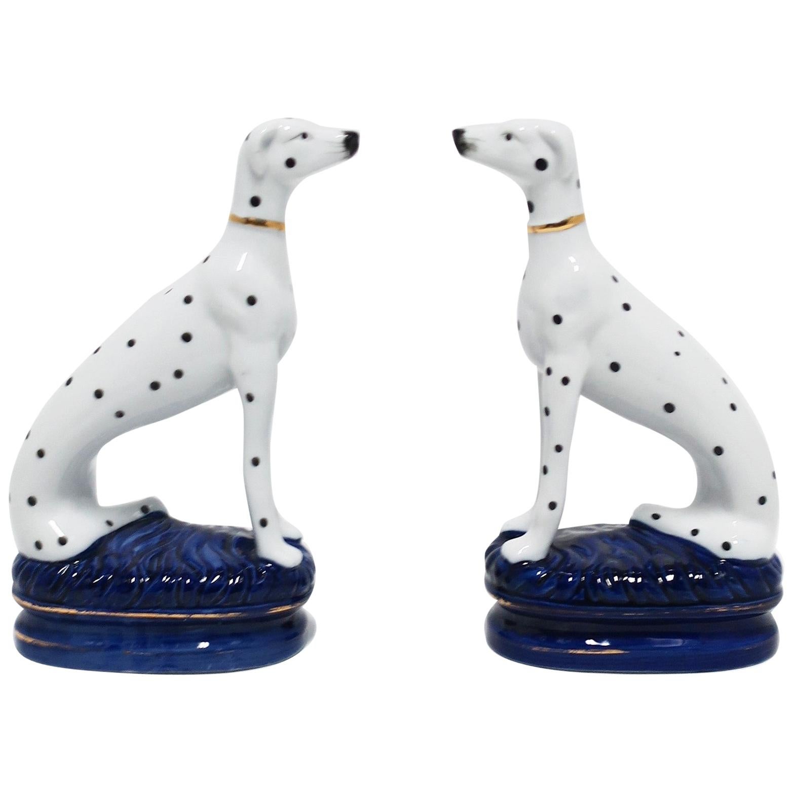 Staffordshire Black and White Greyhound Whippet Dalmatian Dogs Bookends, Pair