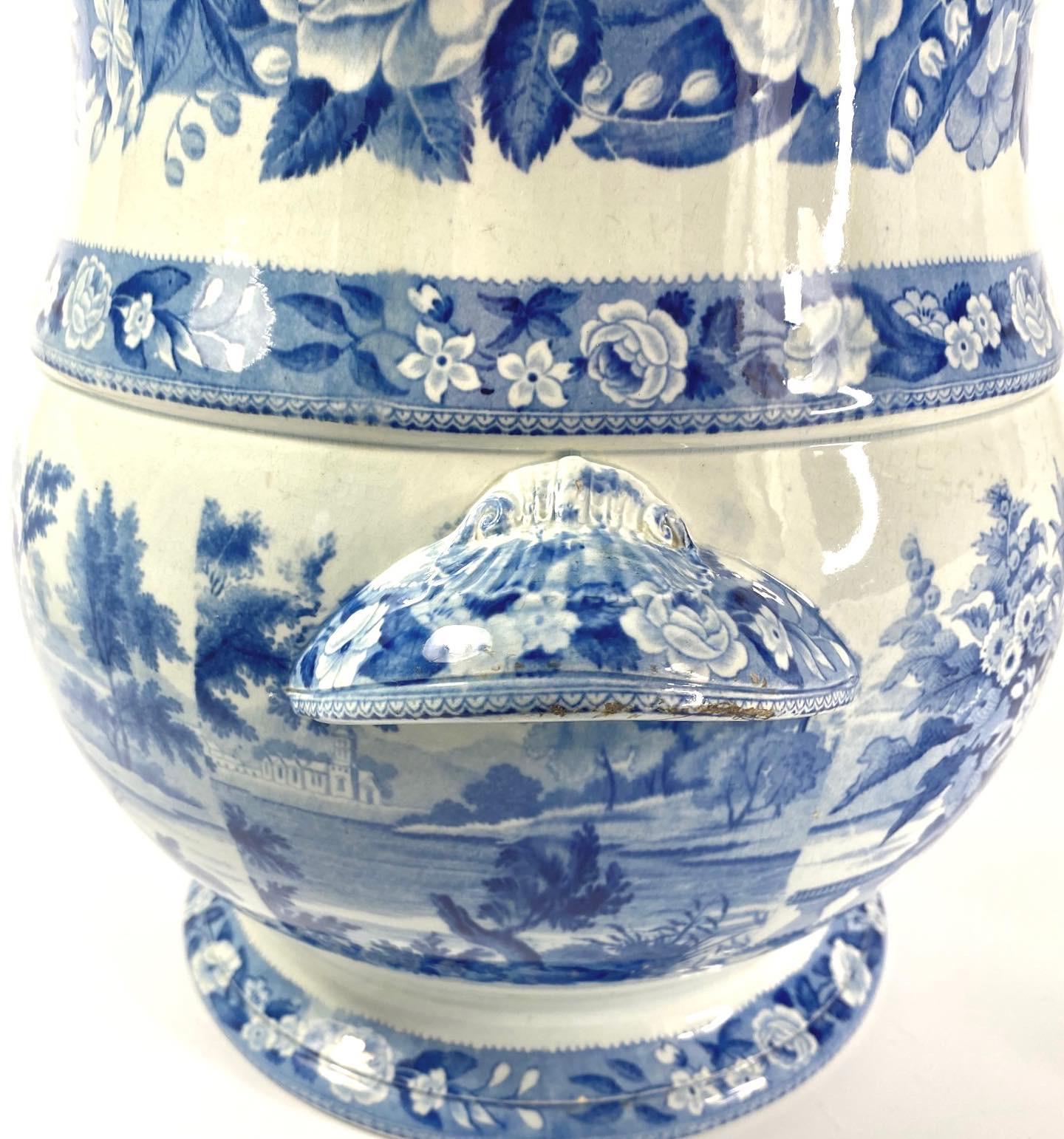 English Staffordshire blue and white printed pail, c. 1830.