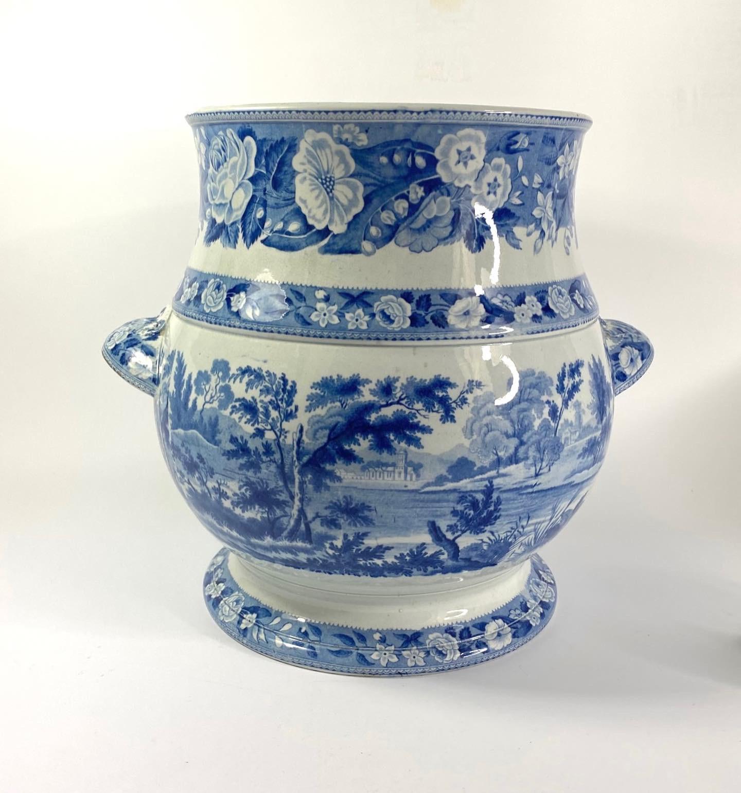 Fired Staffordshire blue and white printed pail, c. 1830.