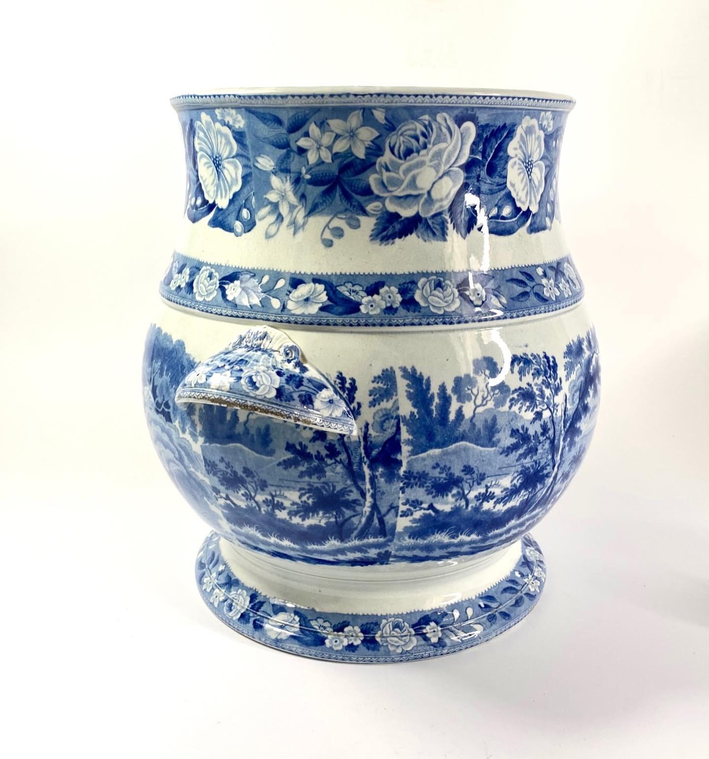 Mid-19th Century Staffordshire blue and white printed pail, c. 1830.