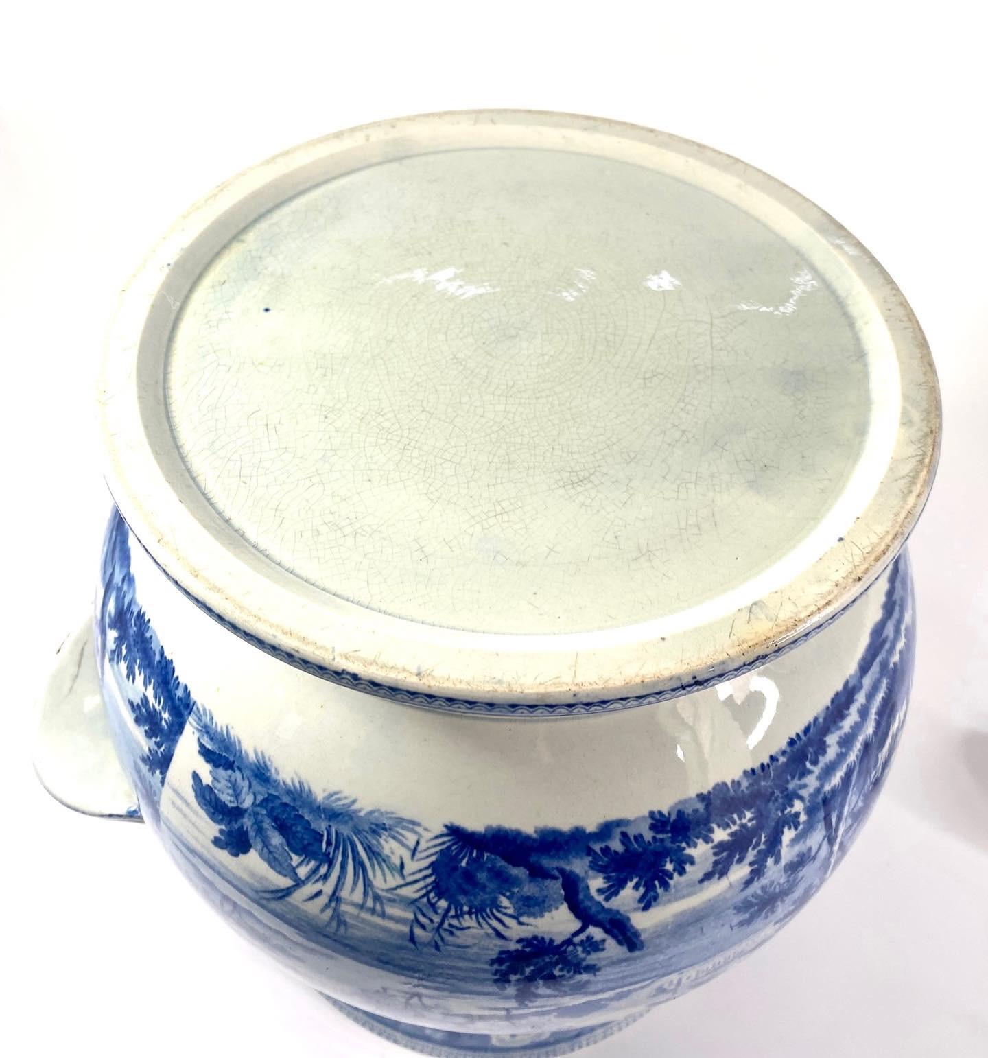 Earthenware Staffordshire blue and white printed pail, c. 1830.