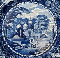 Piatto Transferware blu e bianco dello Staffordshire