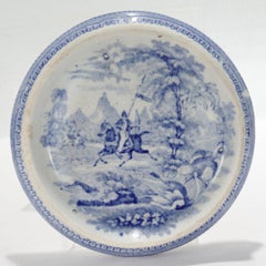 Staffordshire Blue Transfer Pottery Teapot Trivet in the Ostrich Hunt Pattern