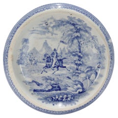 Staffordshire Blue Transfer Pottery Teapot Trivet in the Ostrich Hunt Pattern