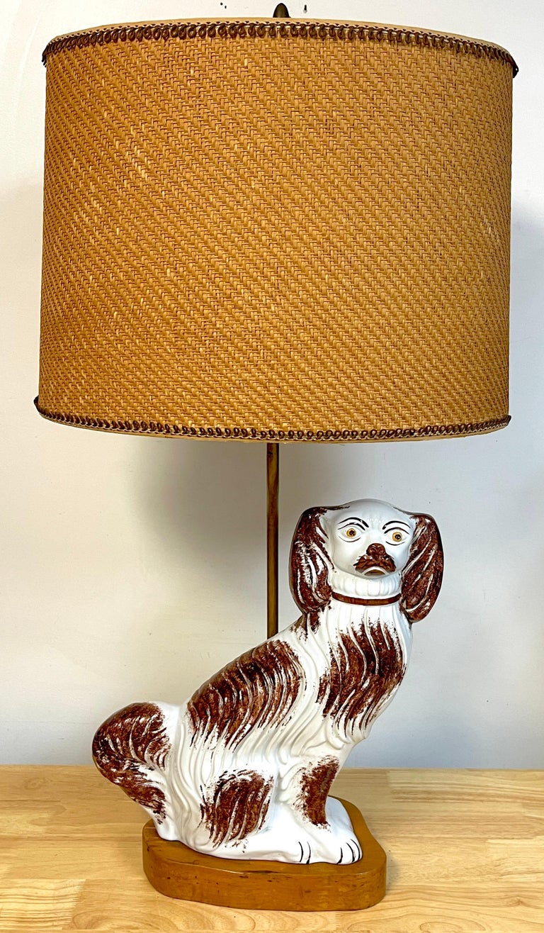 Staffordshire Brown Sponge Decorated Seated Spaniel Now as a Lamp