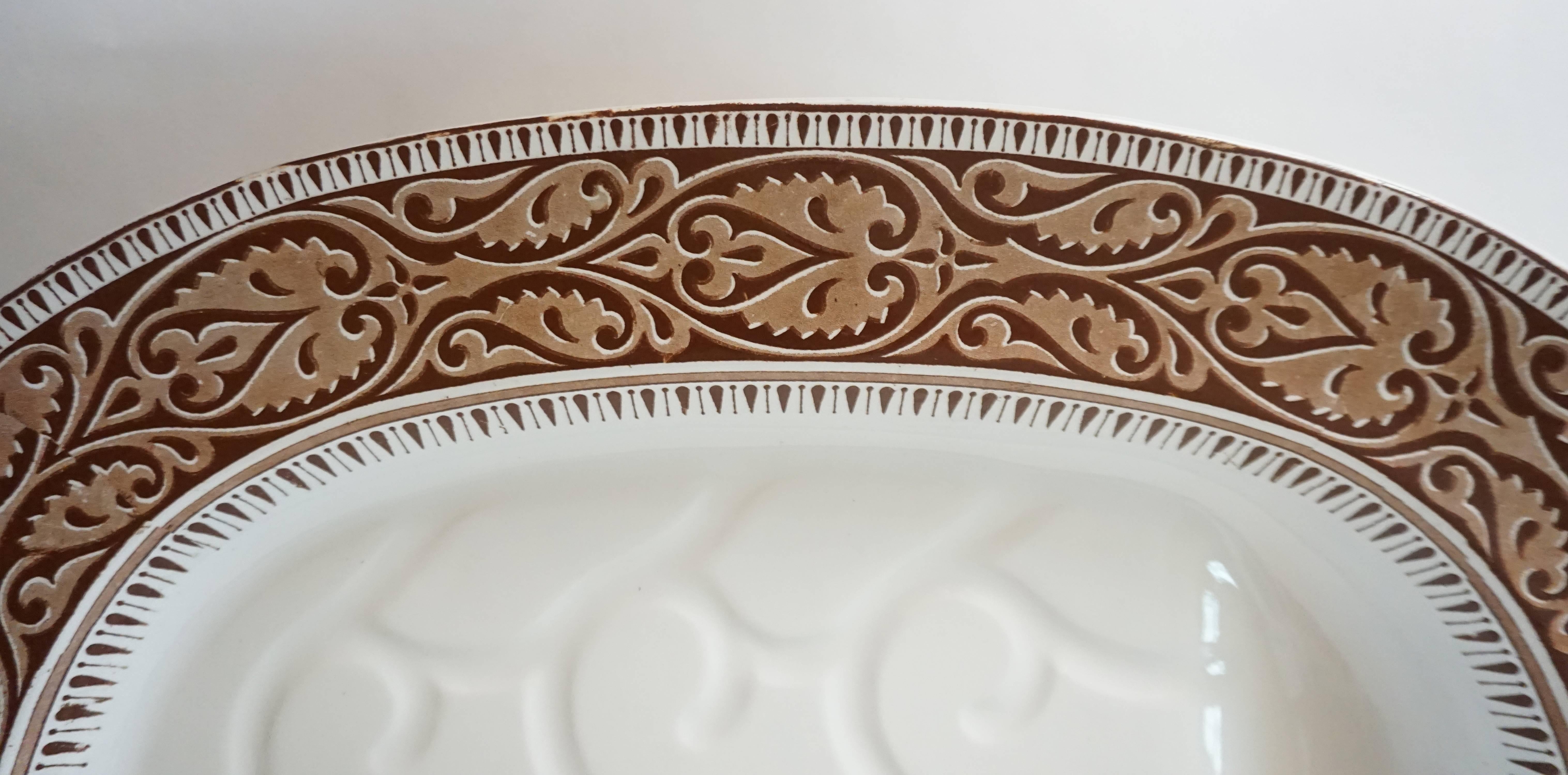 English Staffordshire Brown Transferware Well-and-Tree Platter, England, 1859