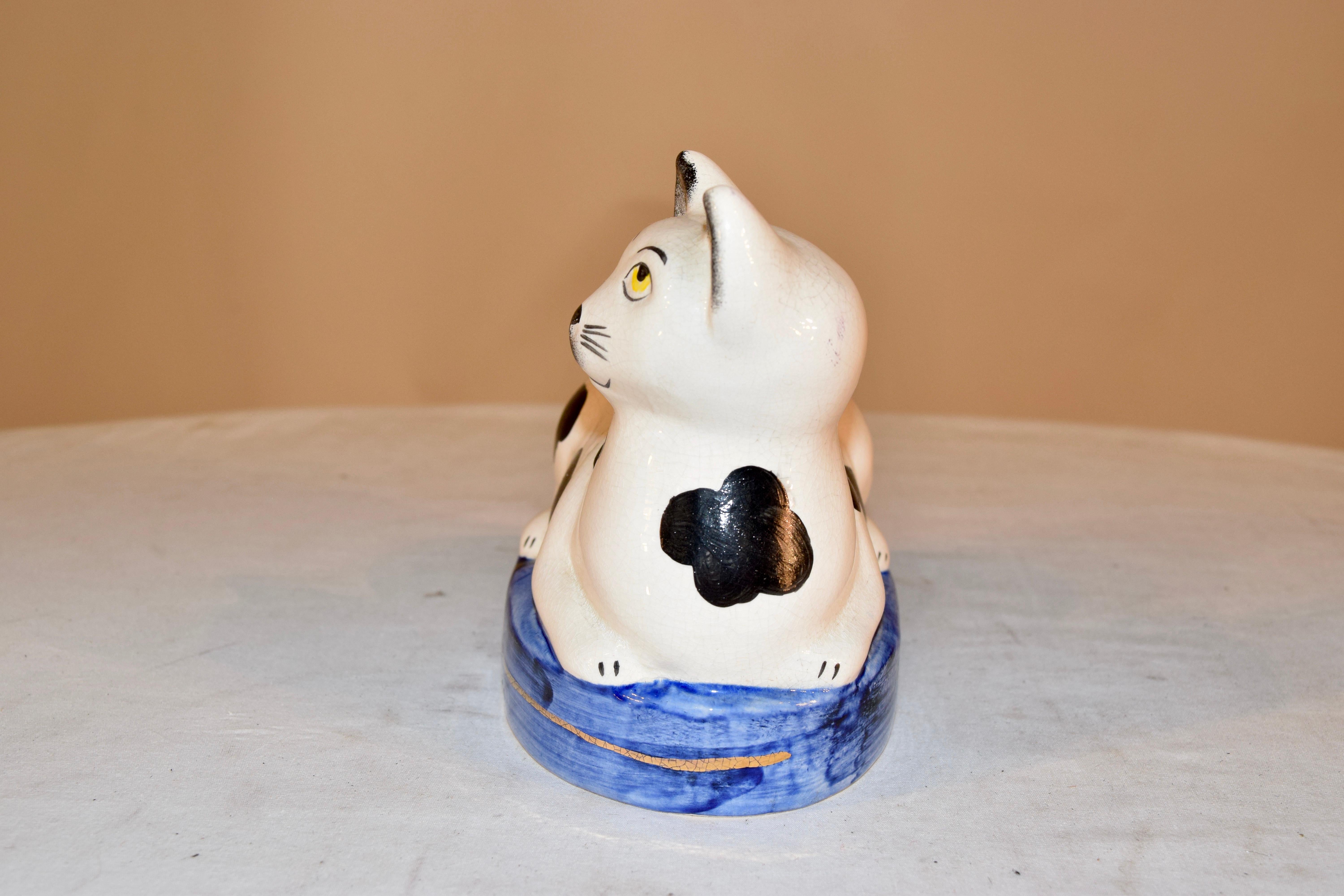 Glazed Staffordshire Cat Figure, circa 1970