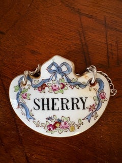 Staffordshire Ceramic Antique Hand Painted Bone China Liquor Sherry Bottle Tag