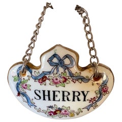 Staffordshire Ceramic Antique Hand Painted Bone China Liquor Sherry Bottle Tag