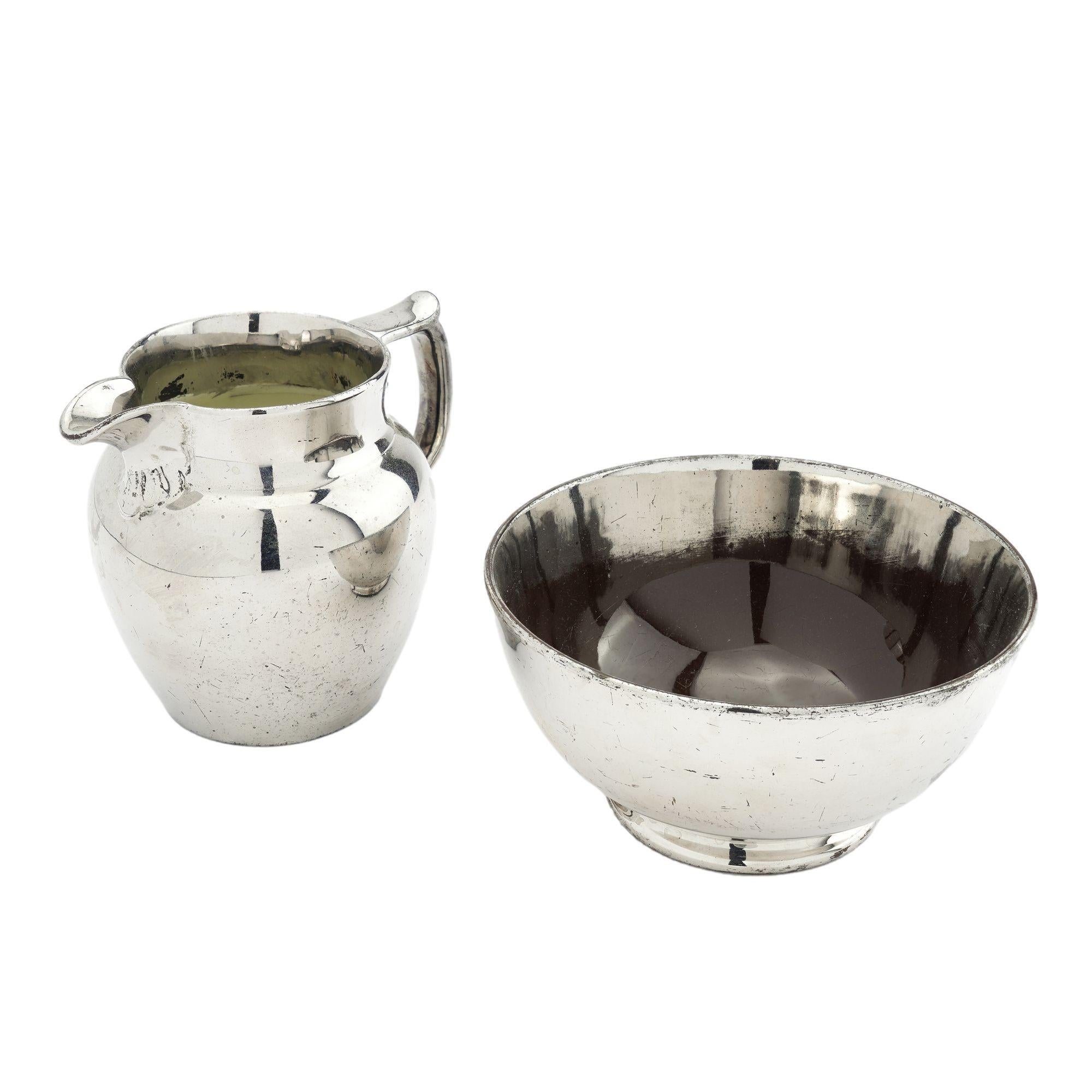 Britannico Zuccheriera e lattiera con piede in ceramica Staffordshire luster ware, 1830 ca. in vendita