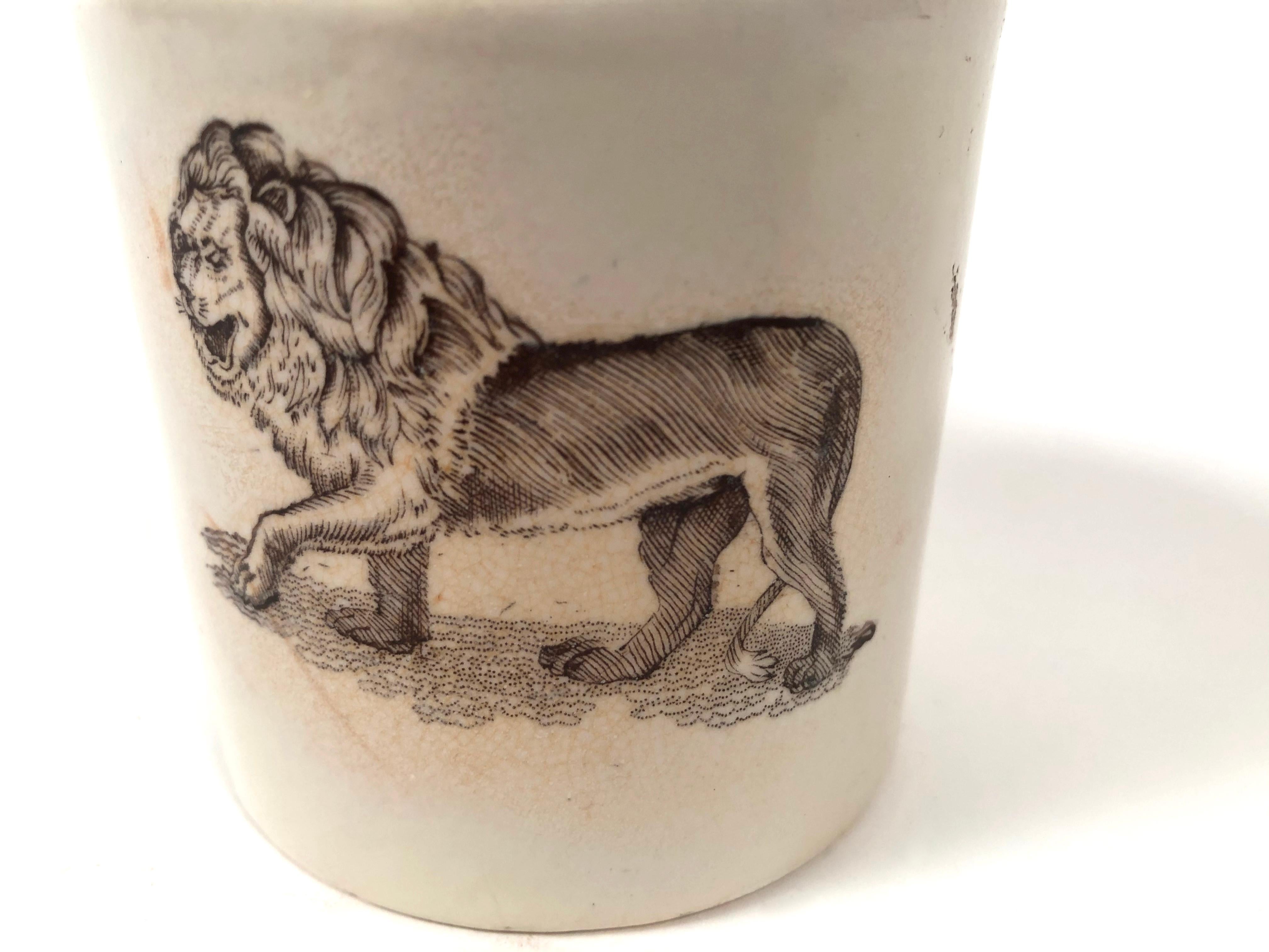 Regency 19th Century Staffordshire Child's Mug Decorated with a Striding Lion