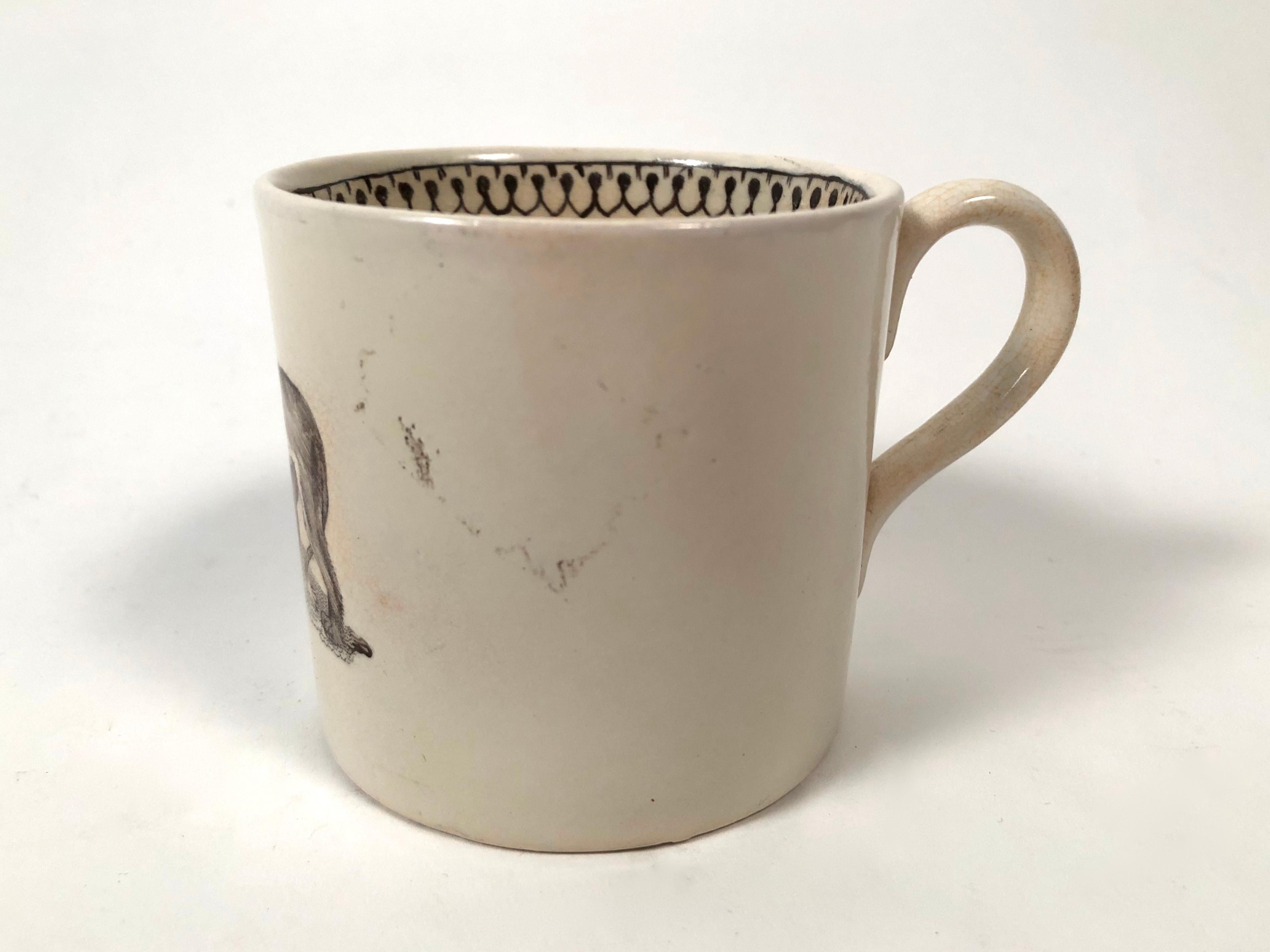 English 19th Century Staffordshire Child's Mug Decorated with a Striding Lion
