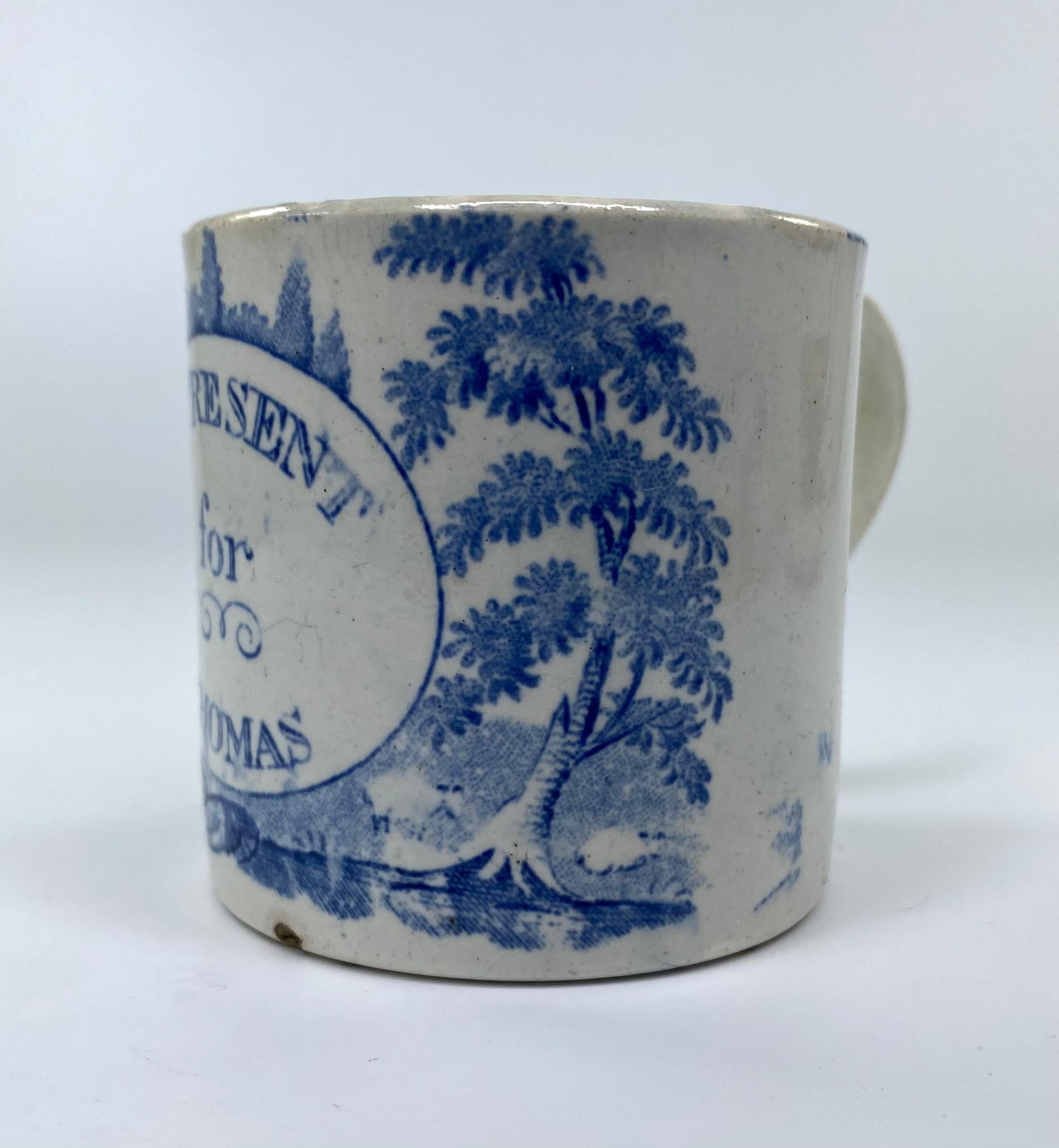 Fired Staffordshire Child’s Mug ‘Present for Thomas’, c. 1830
