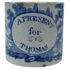 Antique Staffordshire Child’s Mug ‘Present for Thomas’, c. 1830