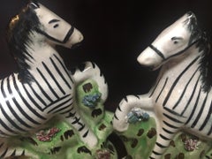 Staffordshire Circa 1860 Pair of Porcelain Flatback African Zebras