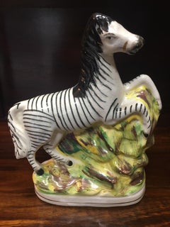 Staffordshire Circa 1880 Pair of Porcelain Flatback African Zebras
