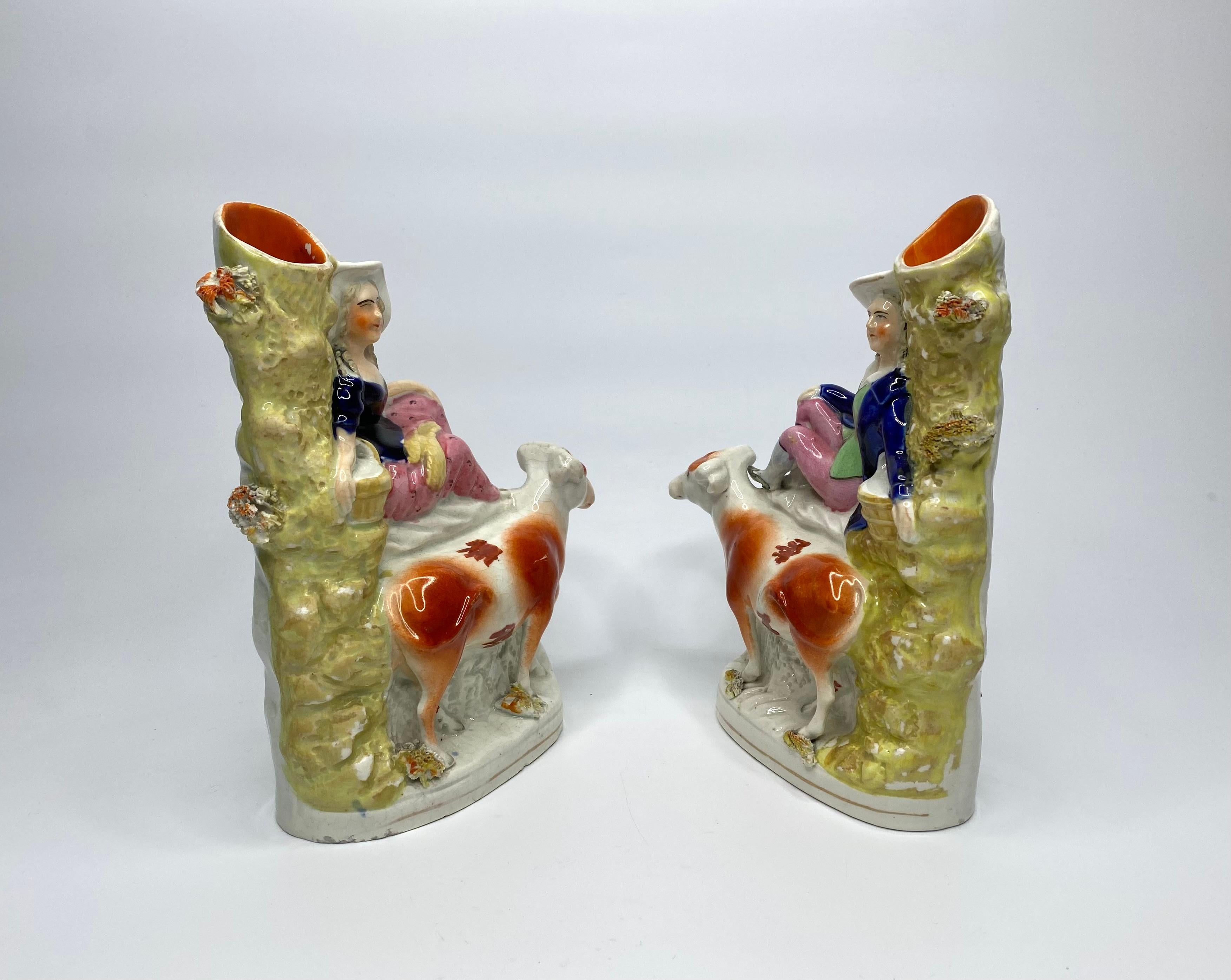 Staffordshire cow spill vases, c. 1860. In Excellent Condition For Sale In Gargrave, North Yorkshire