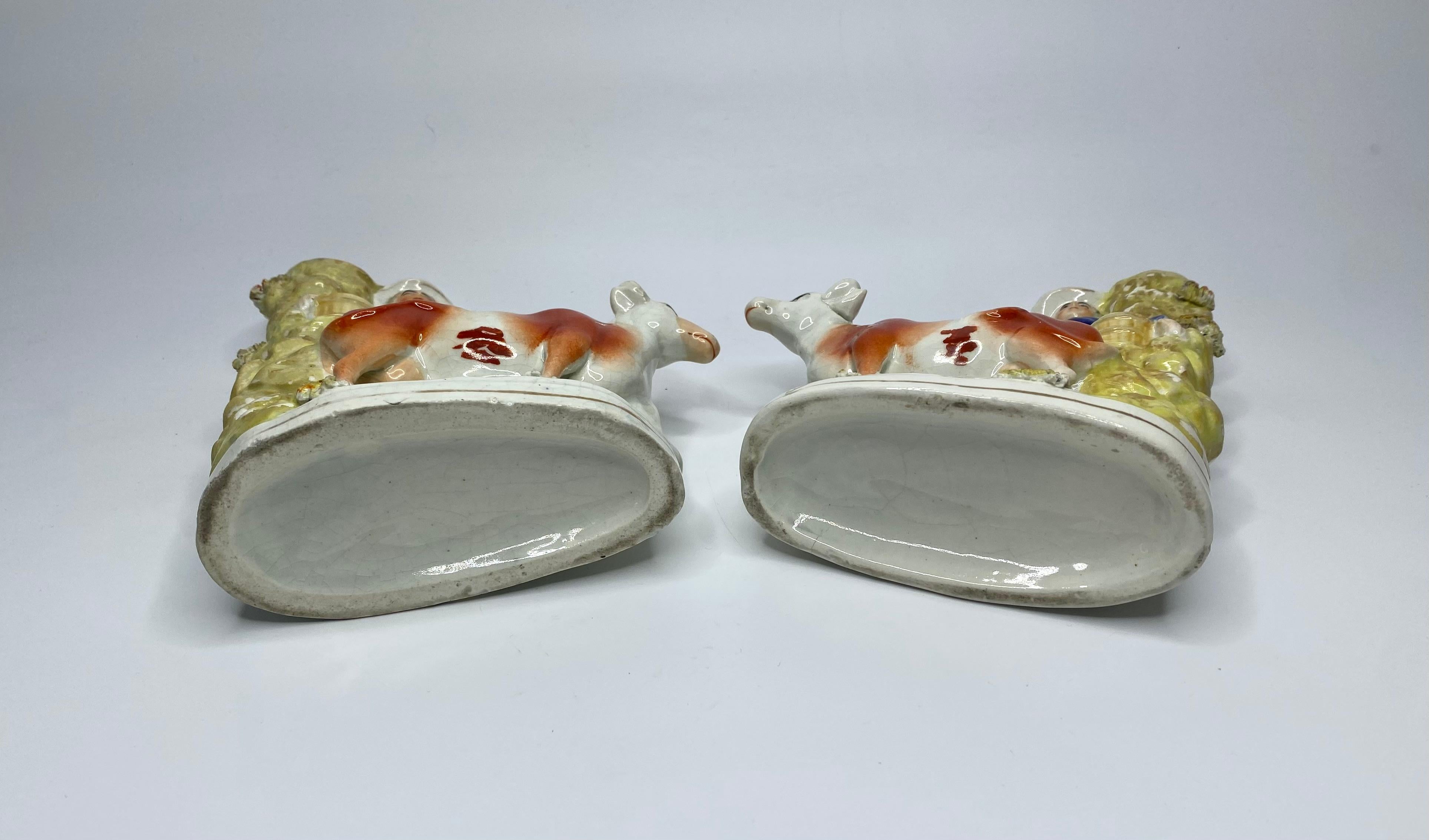 Mid-19th Century Staffordshire cow spill vases, c. 1860. For Sale