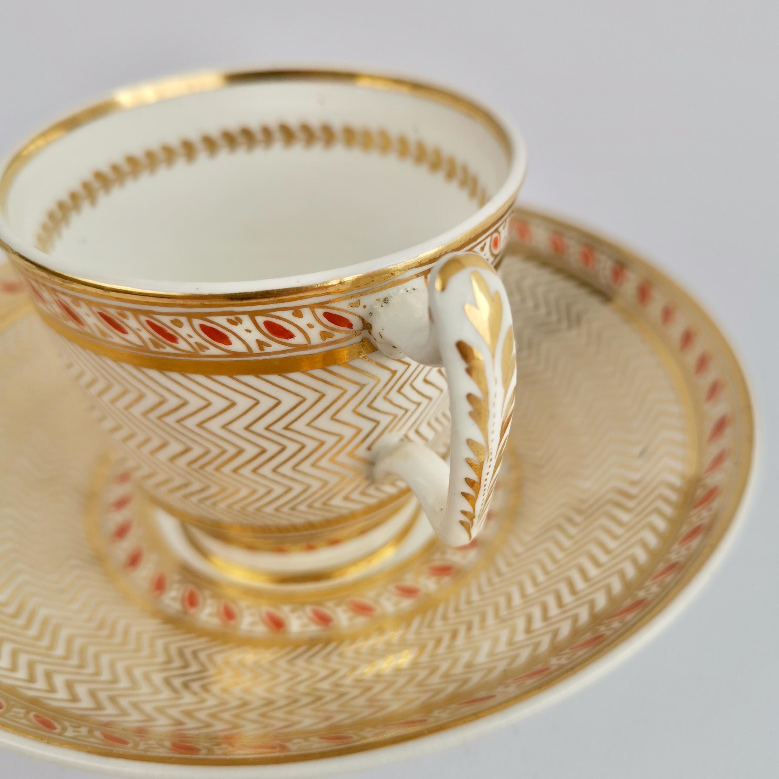 Early 19th Century Staffordshire Creamware Coffee Cup, Gilt Zigzag Pattern, ca 1815