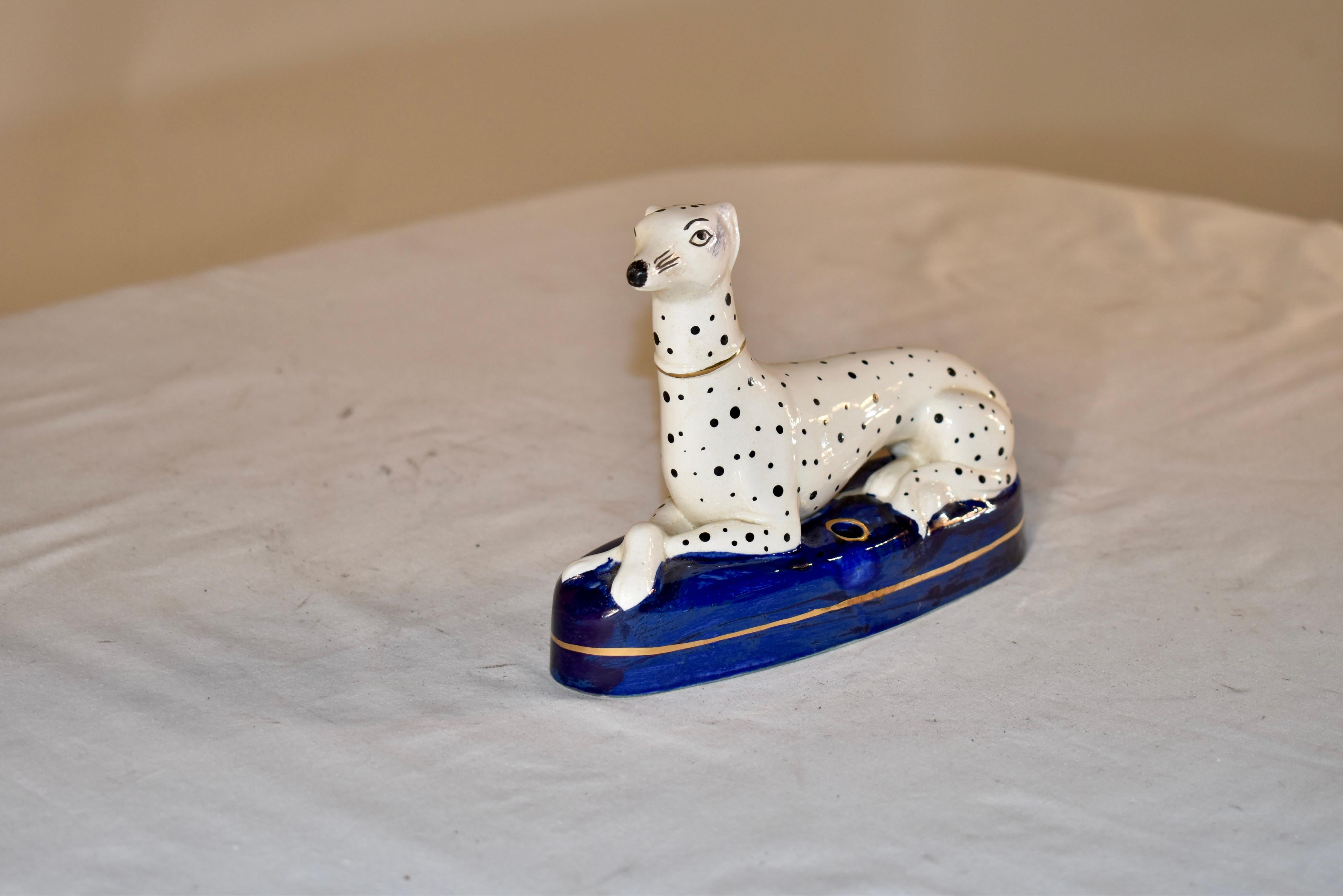 Victorian Staffordshire Dalmatian Pen Holder, Circa 1960's For Sale