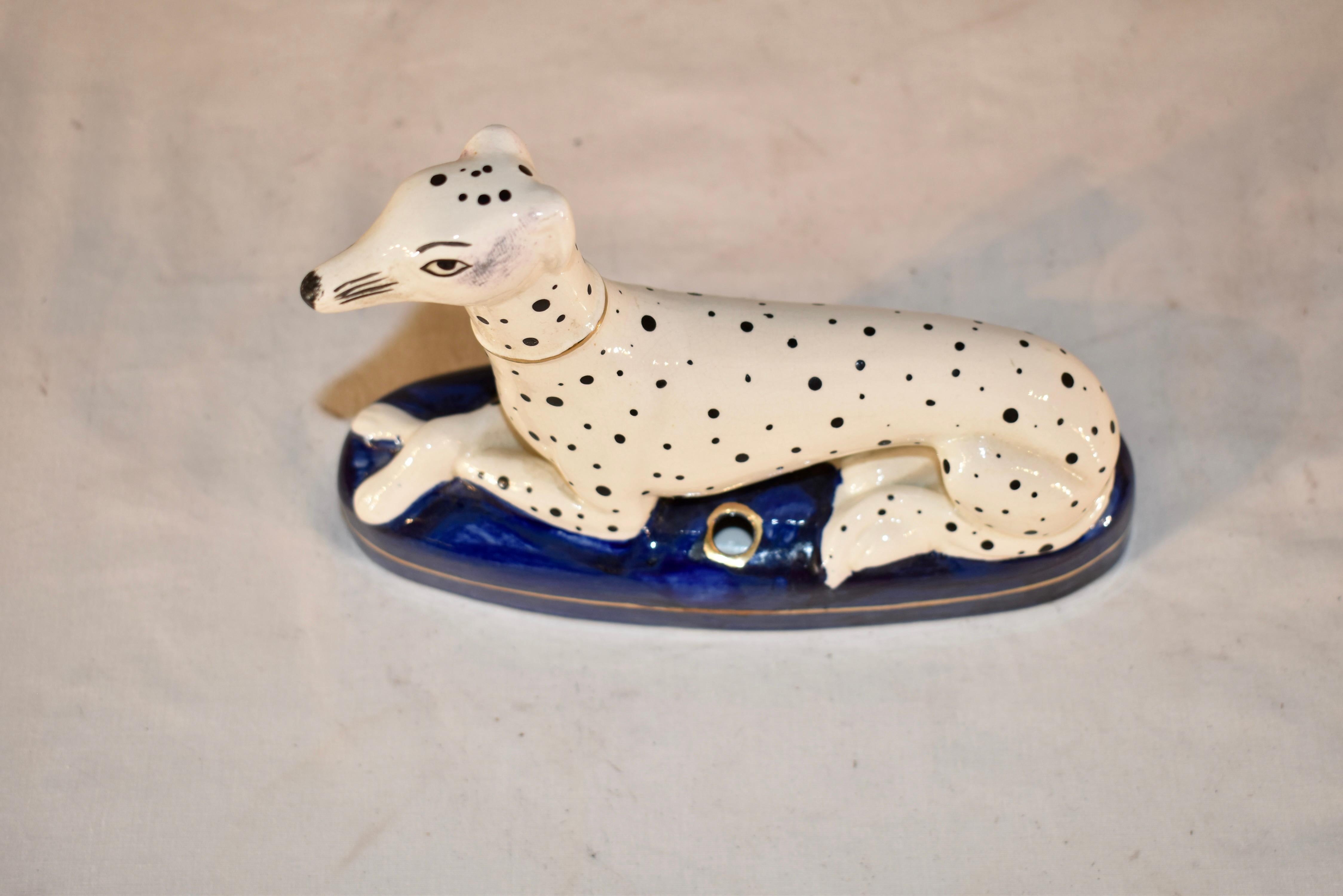 Hand-Painted Staffordshire Dalmatian Pen Holder, Circa 1960's For Sale