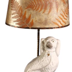 Staffordshire Dog Table Lamp with Botanical Fern Lampshade, England
