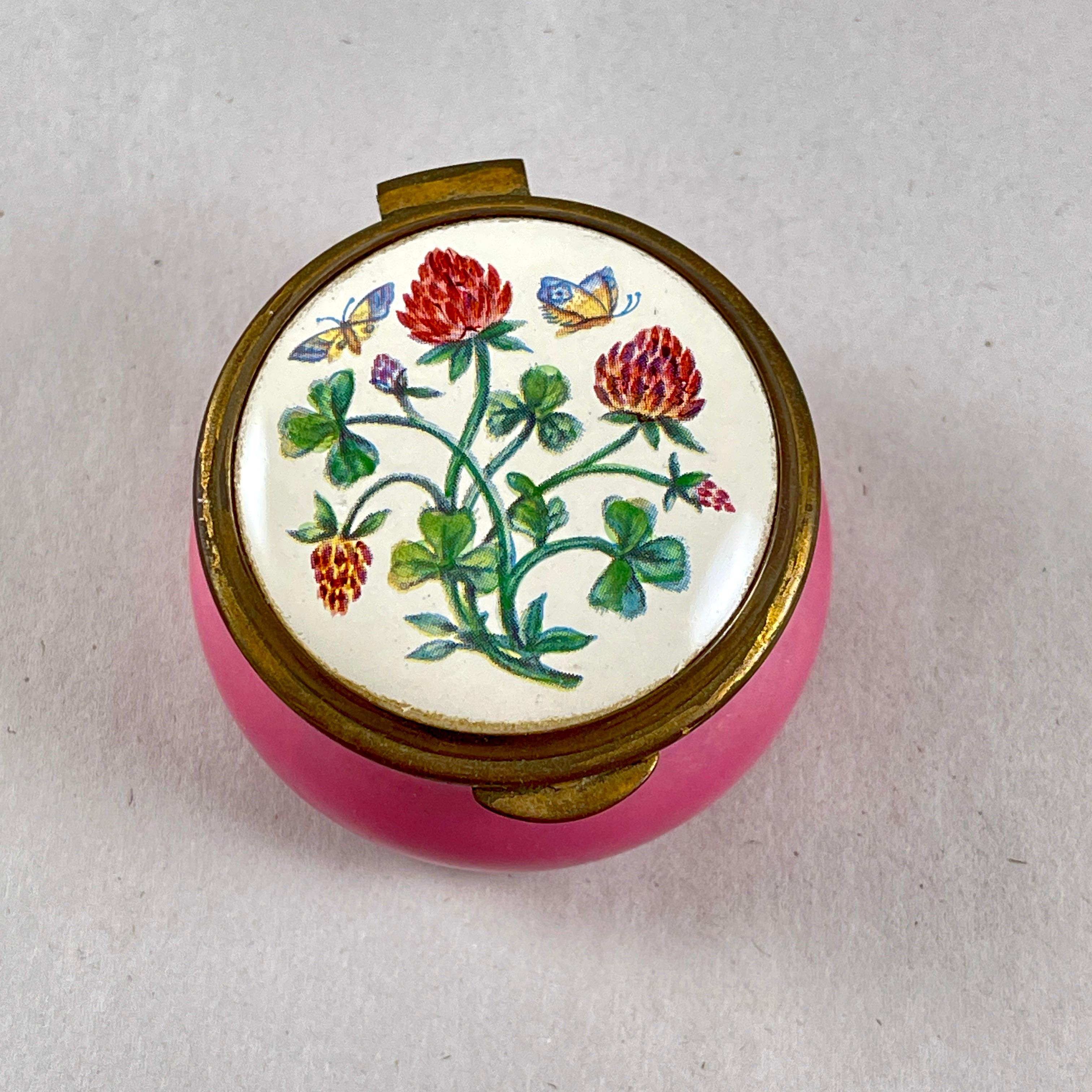 Caja de baratijas trébol rosa Old Hall esmaltada de Staffordshire Estilo internacional en venta