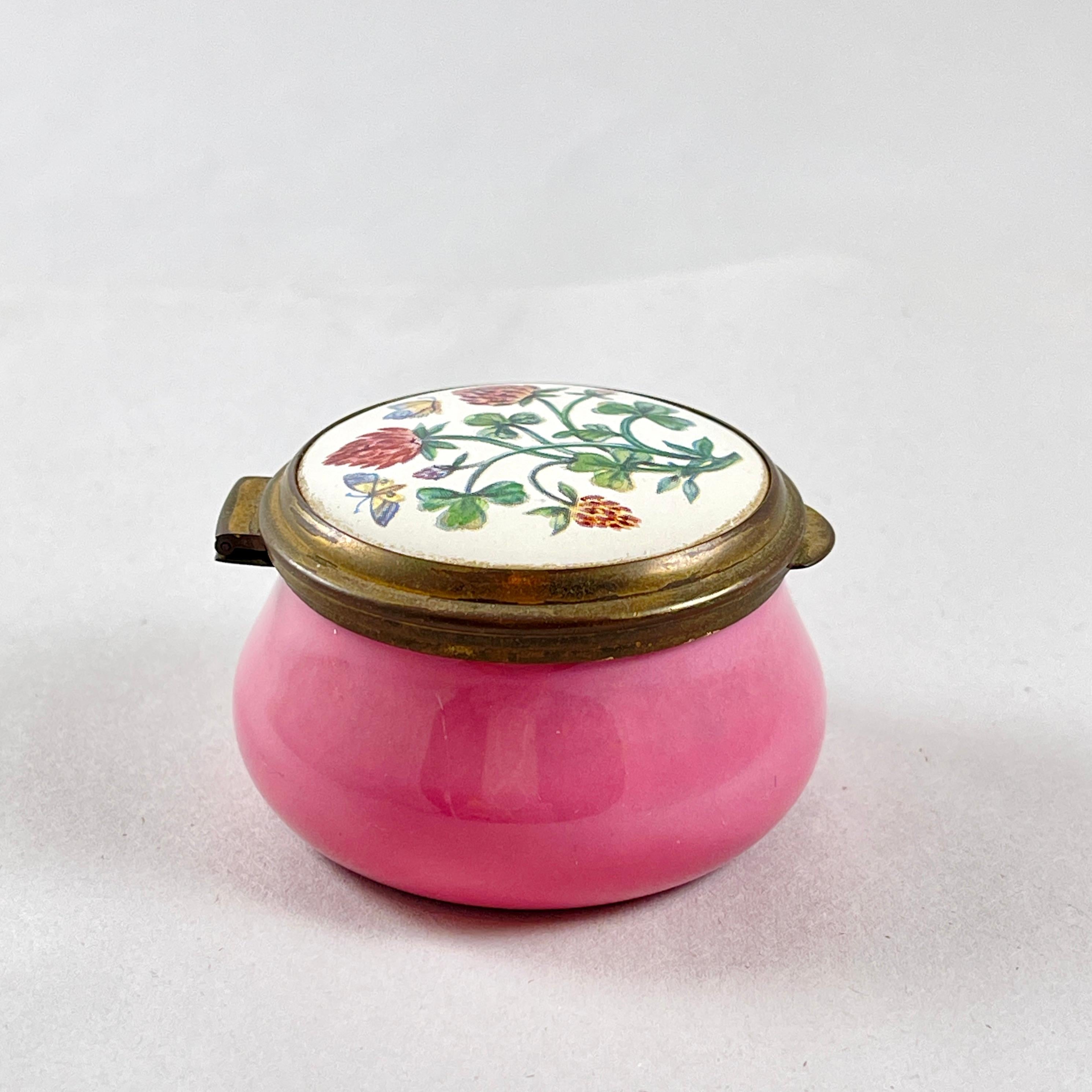 Caja de baratijas trébol rosa Old Hall esmaltada de Staffordshire Hecho a mano en venta