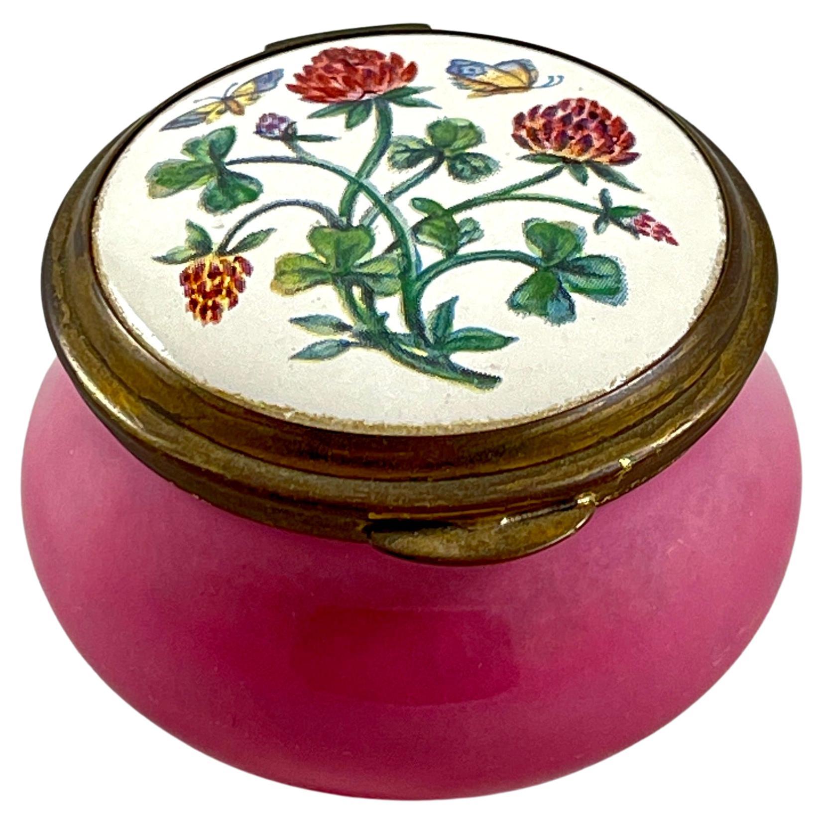 Caja de baratijas trébol rosa Old Hall esmaltada de Staffordshire
