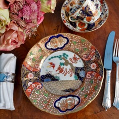 Englischer Staffordshire-Porzellanteller, vergoldetes Imari-Muster mit Vögeln, Ende des 19. Jahrhunderts
