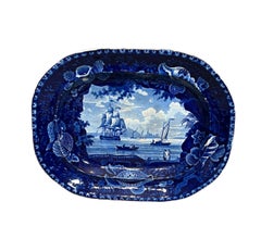 Staffordshire English View / Nautical Motif Transfer-Printed Ceramic Platter