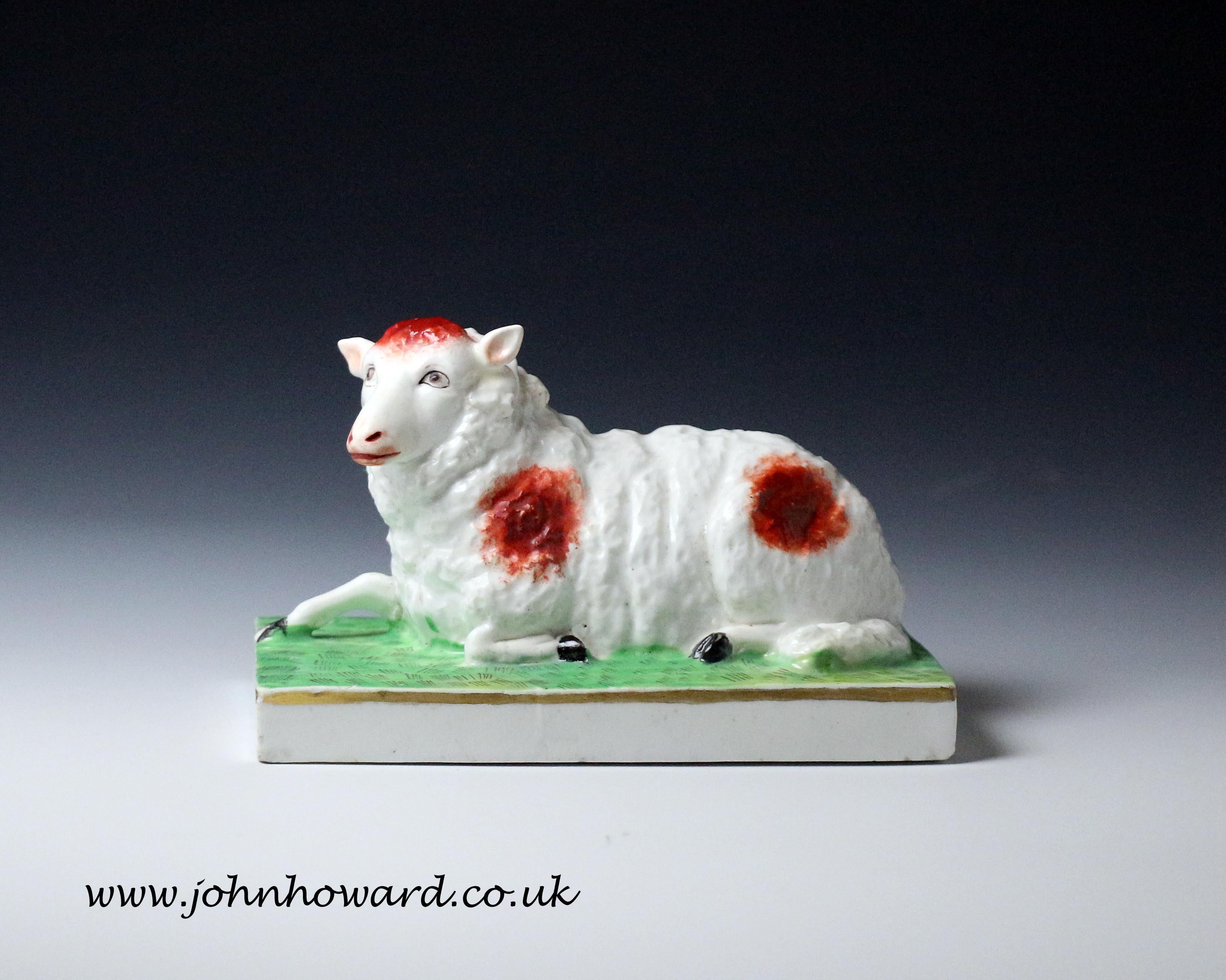Staffordshire Figure of a Ewe on Oblong Base, English, Early 19th Century Period For Sale 1